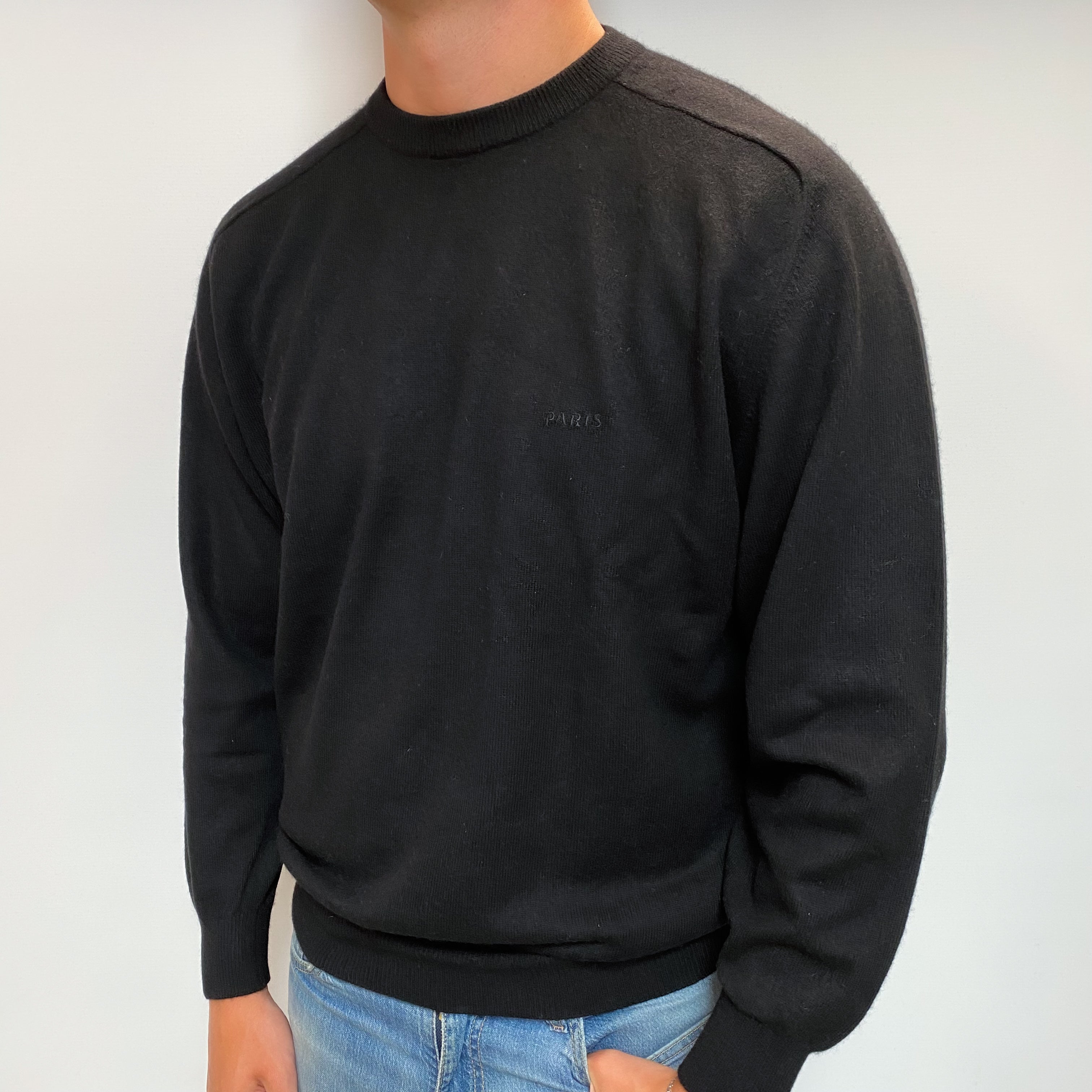 Men's Black Cashmere Crew Neck Jumper XXL