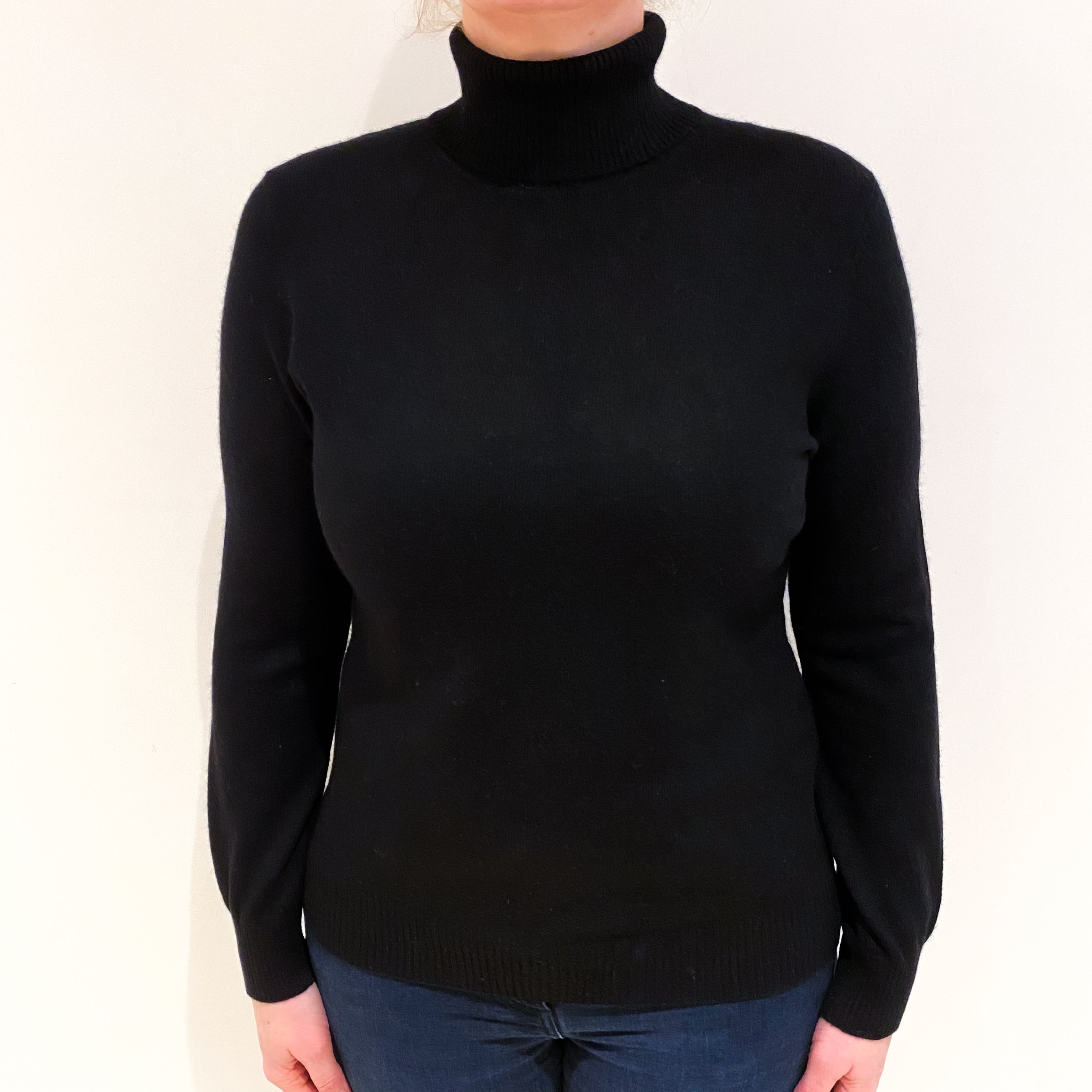 Black Cashmere Polo Neck Jumper Large