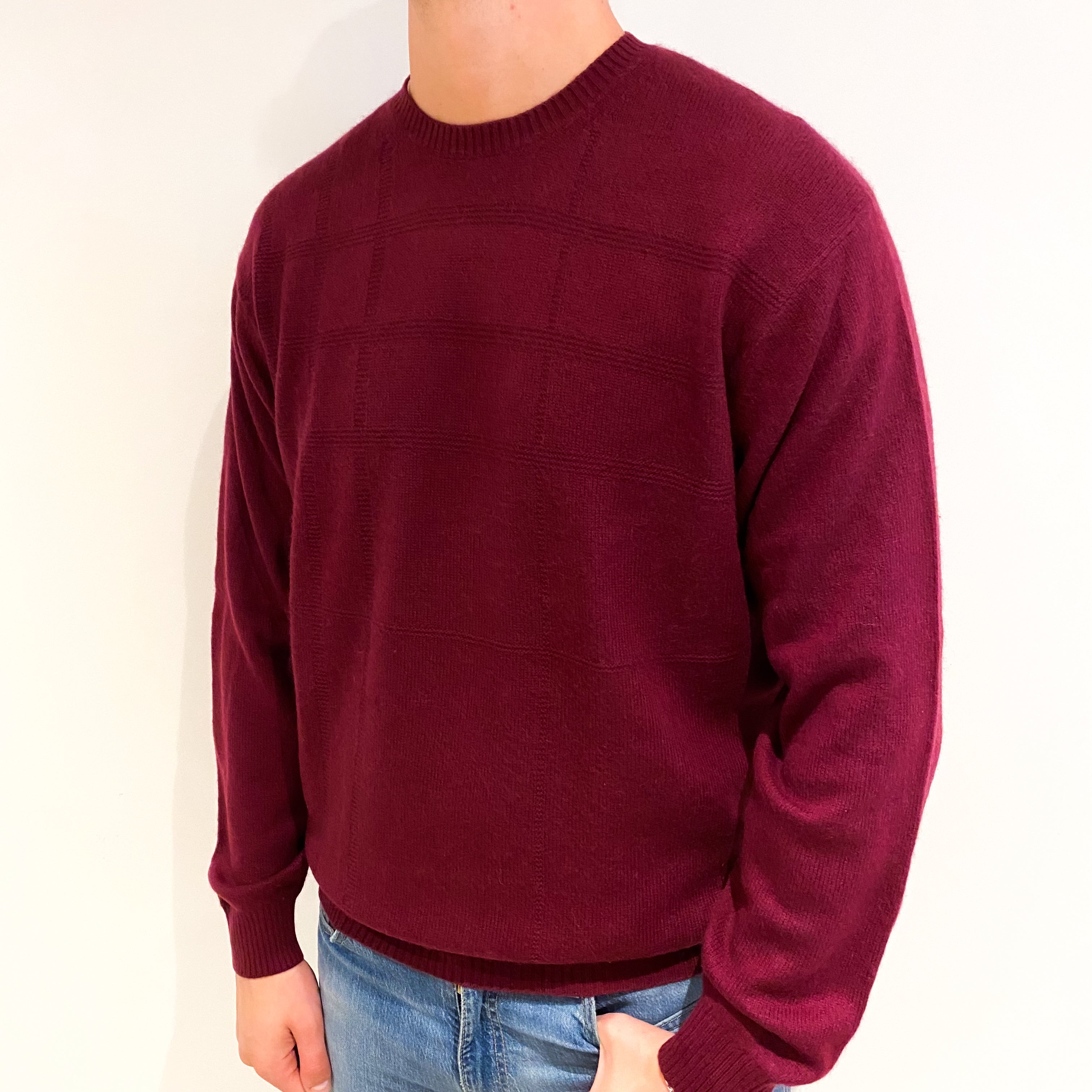 Men's Maroon Red Cashmere Crew Neck Jumper XXL