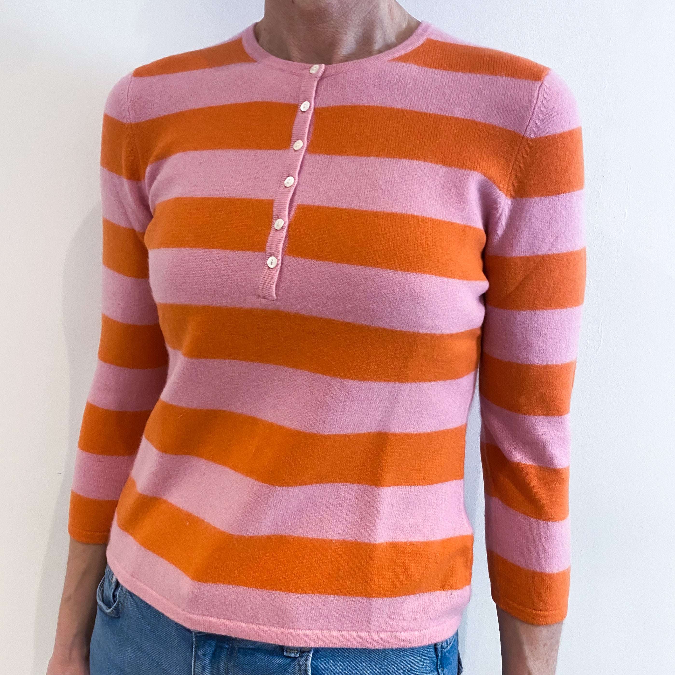 Cashmere Sugarhouse Pink and Orange Crew Neck Jumper Small