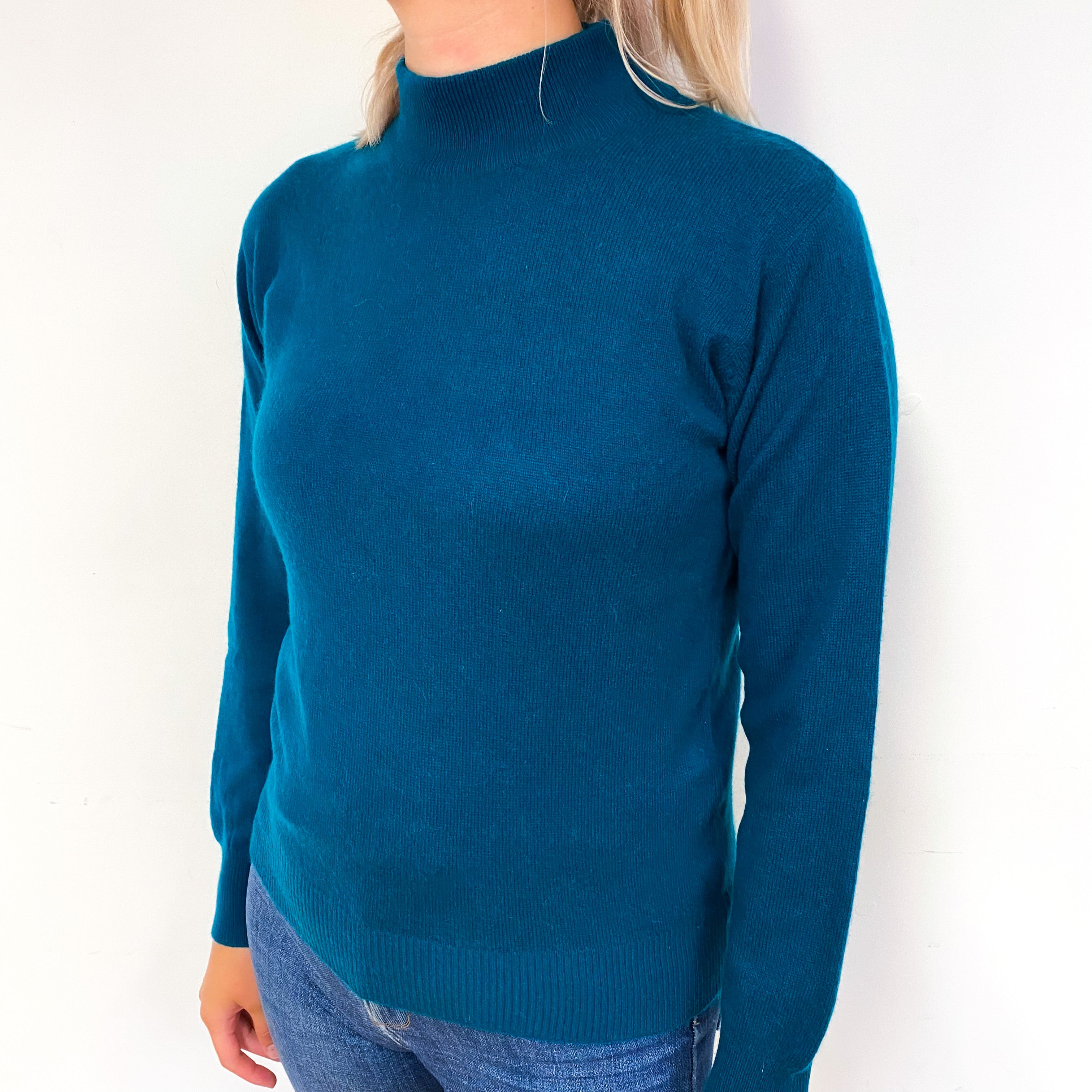 Teal Green Cashmere Turtle Neck Jumper Small