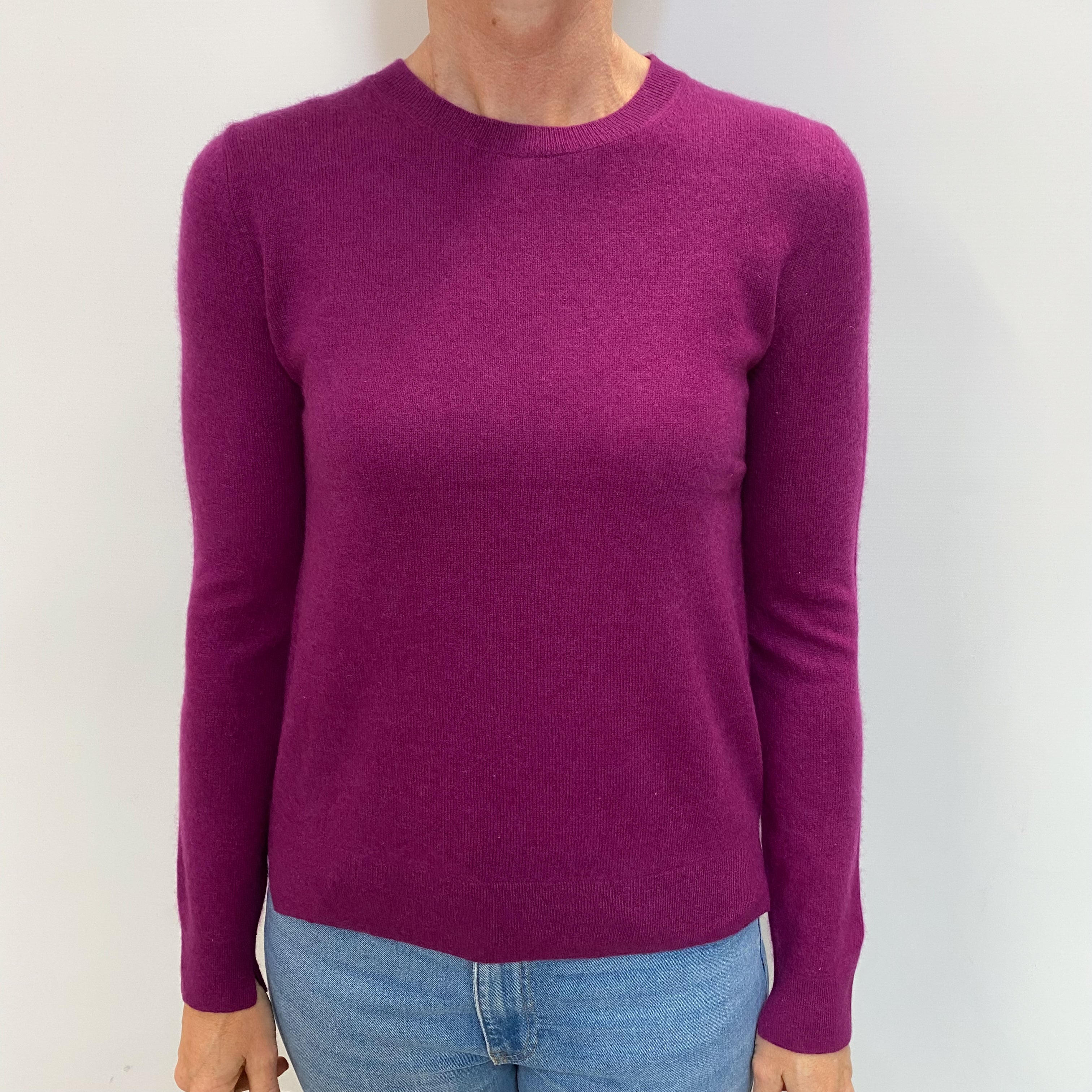 Magenta Pink Cashmere Crew Neck Jumper Small