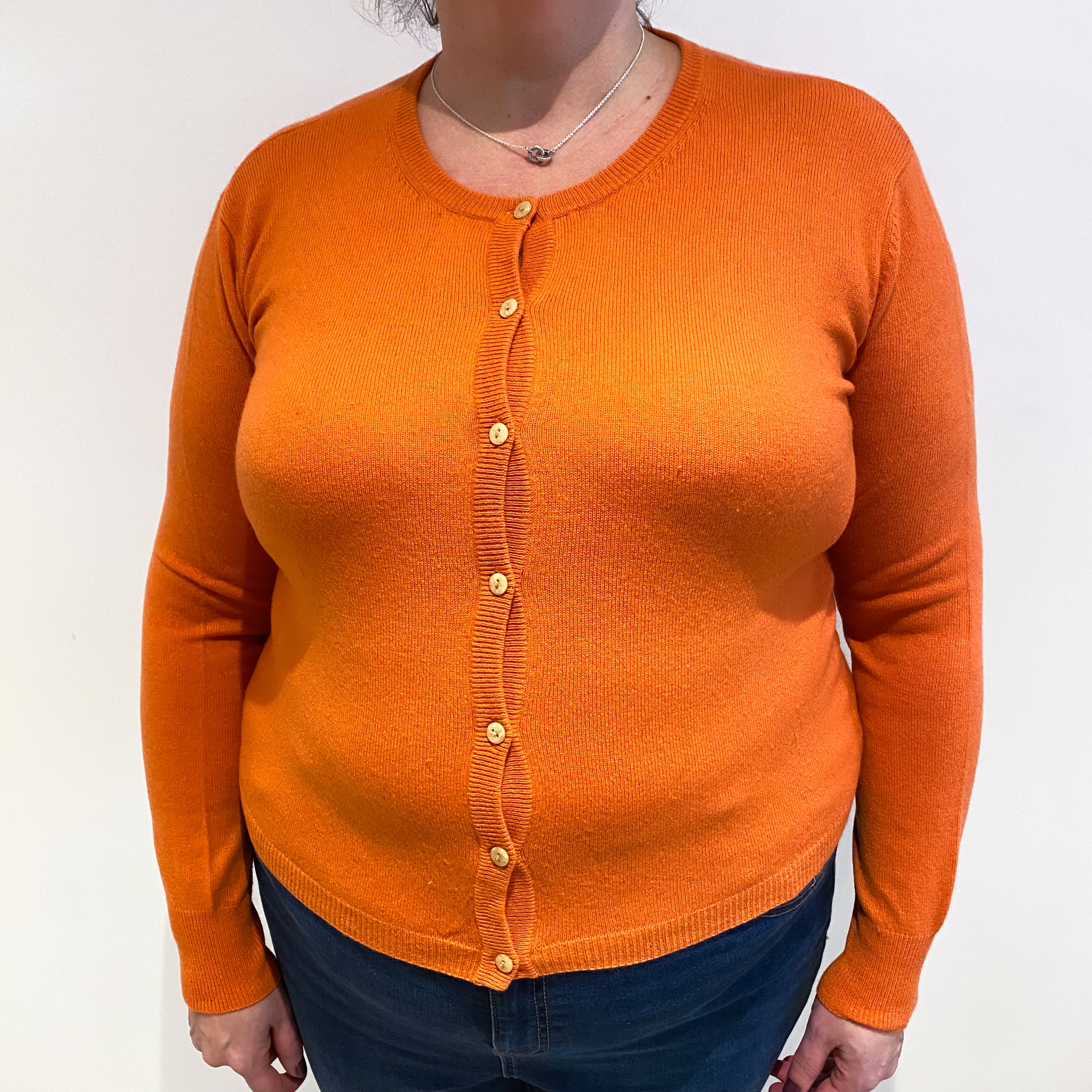 Pumpkin Orange Cashmere Crew Neck Cardigan Extra Large