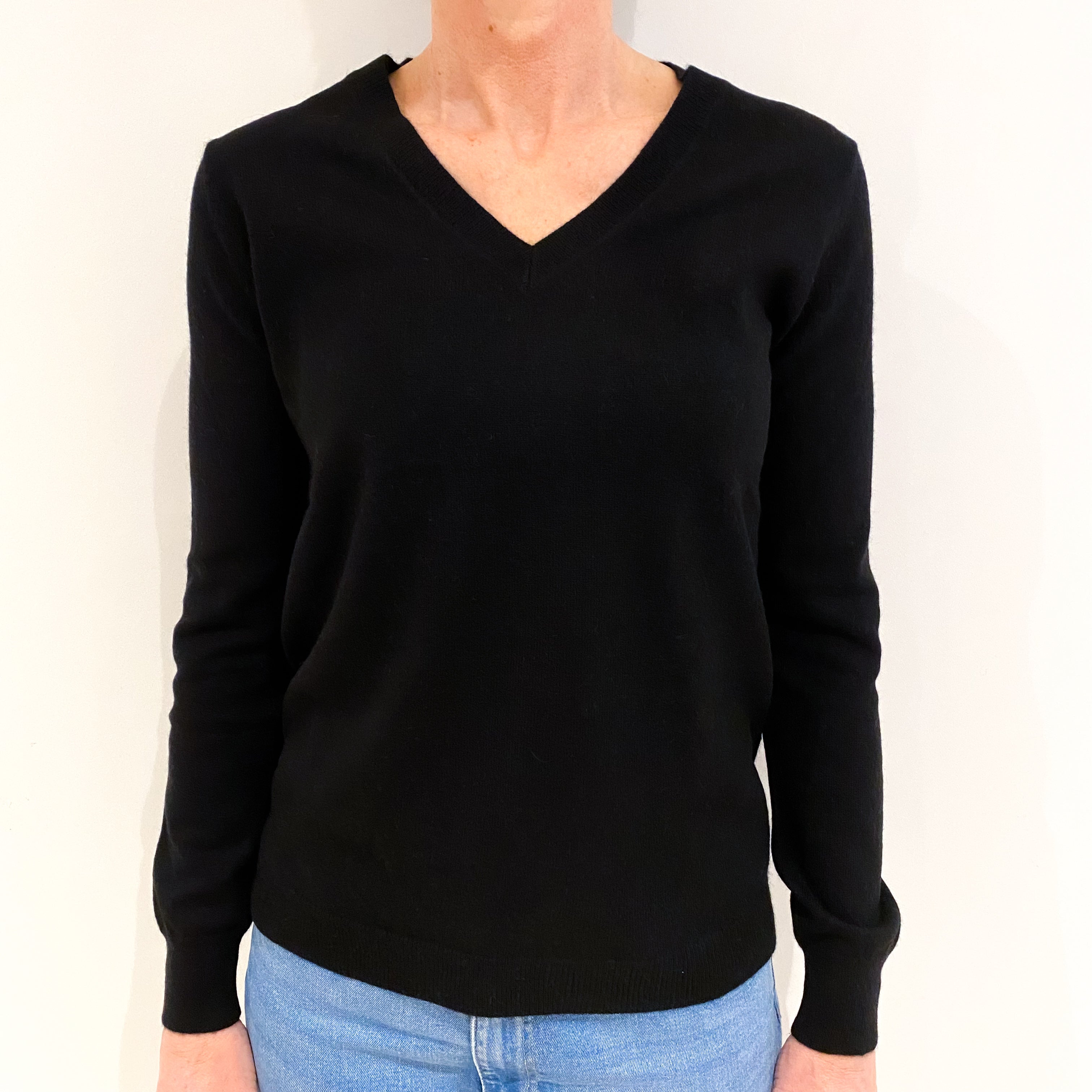 Black Cashmere V Neck Jumper Small