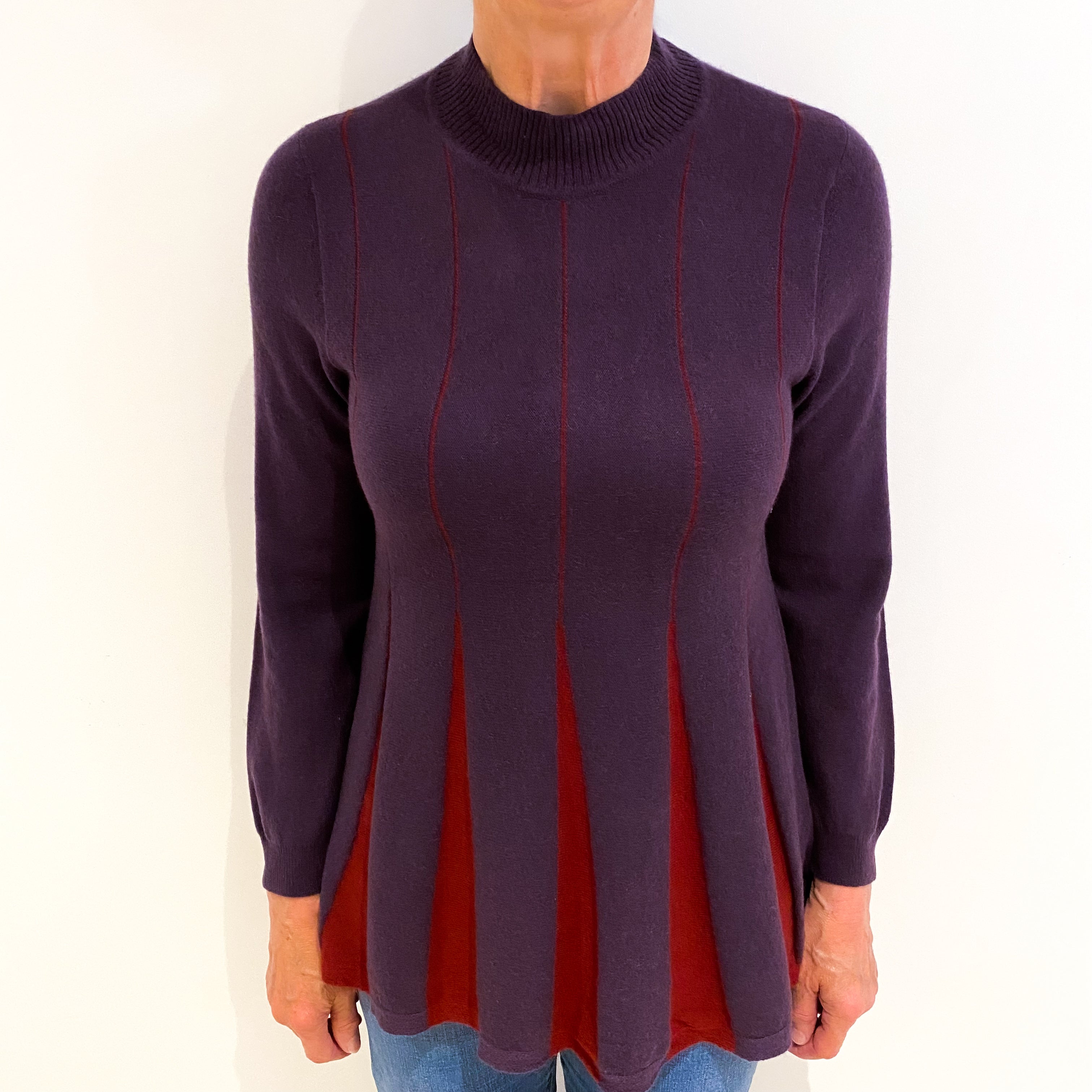Purple And Red Cashmere Polo Neck Jumper Medium
