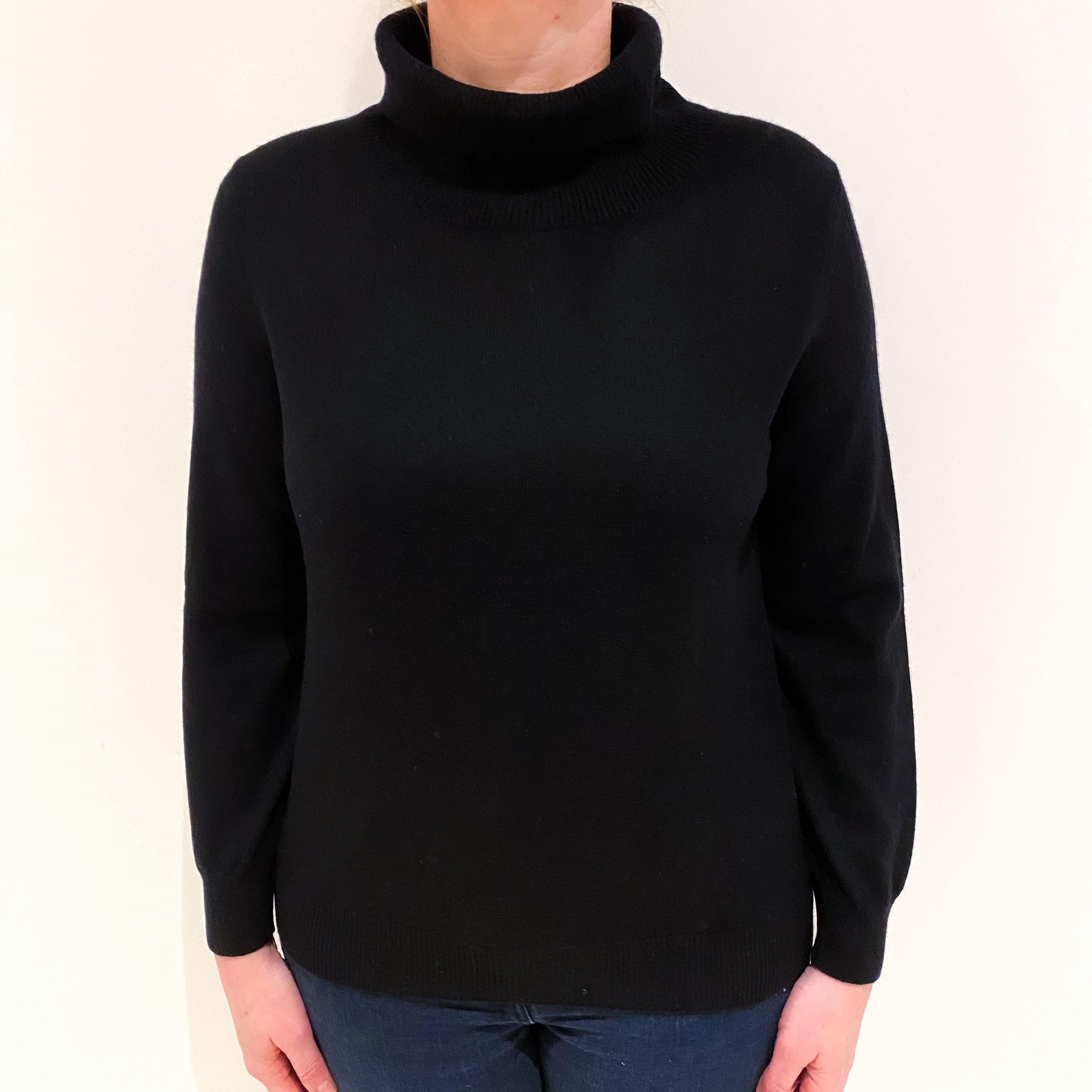 Black Cashmere Polo Neck Jumper Large