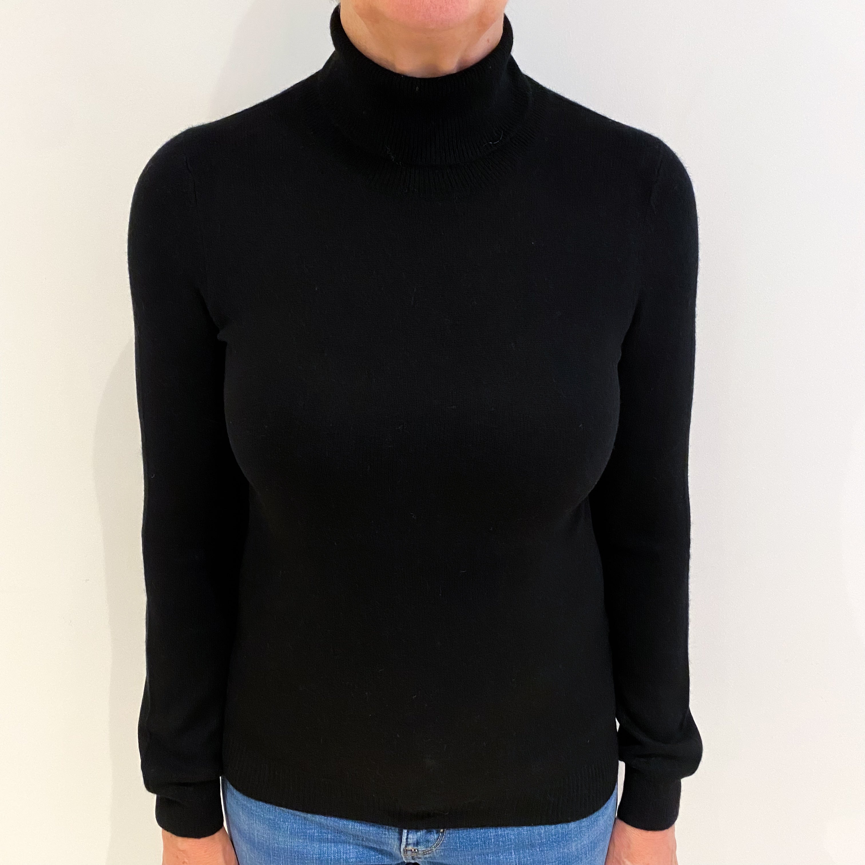 Black Cashmere Polo Neck Jumper Medium