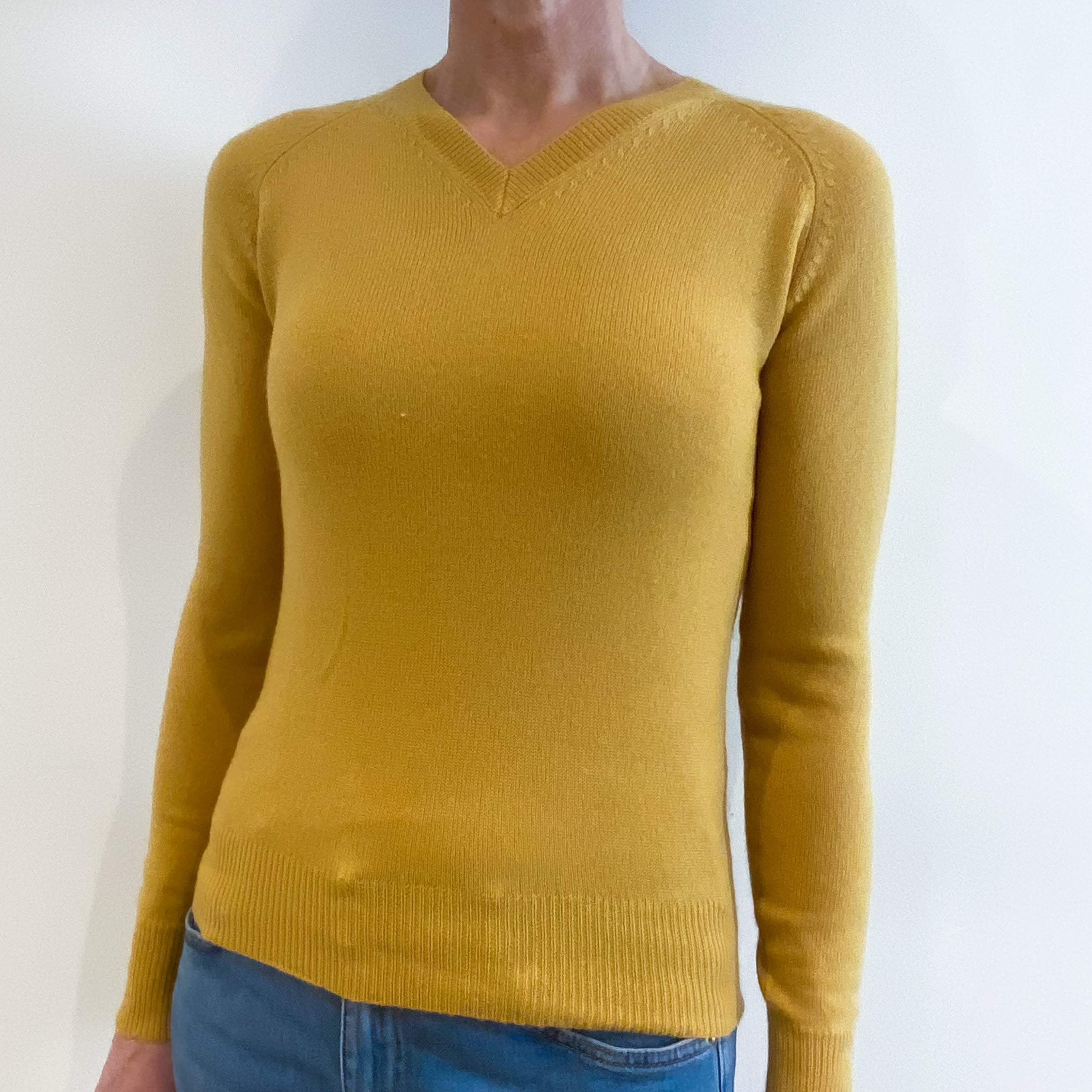 Sunflower Yellow Cashmere V Neck Jumper Small