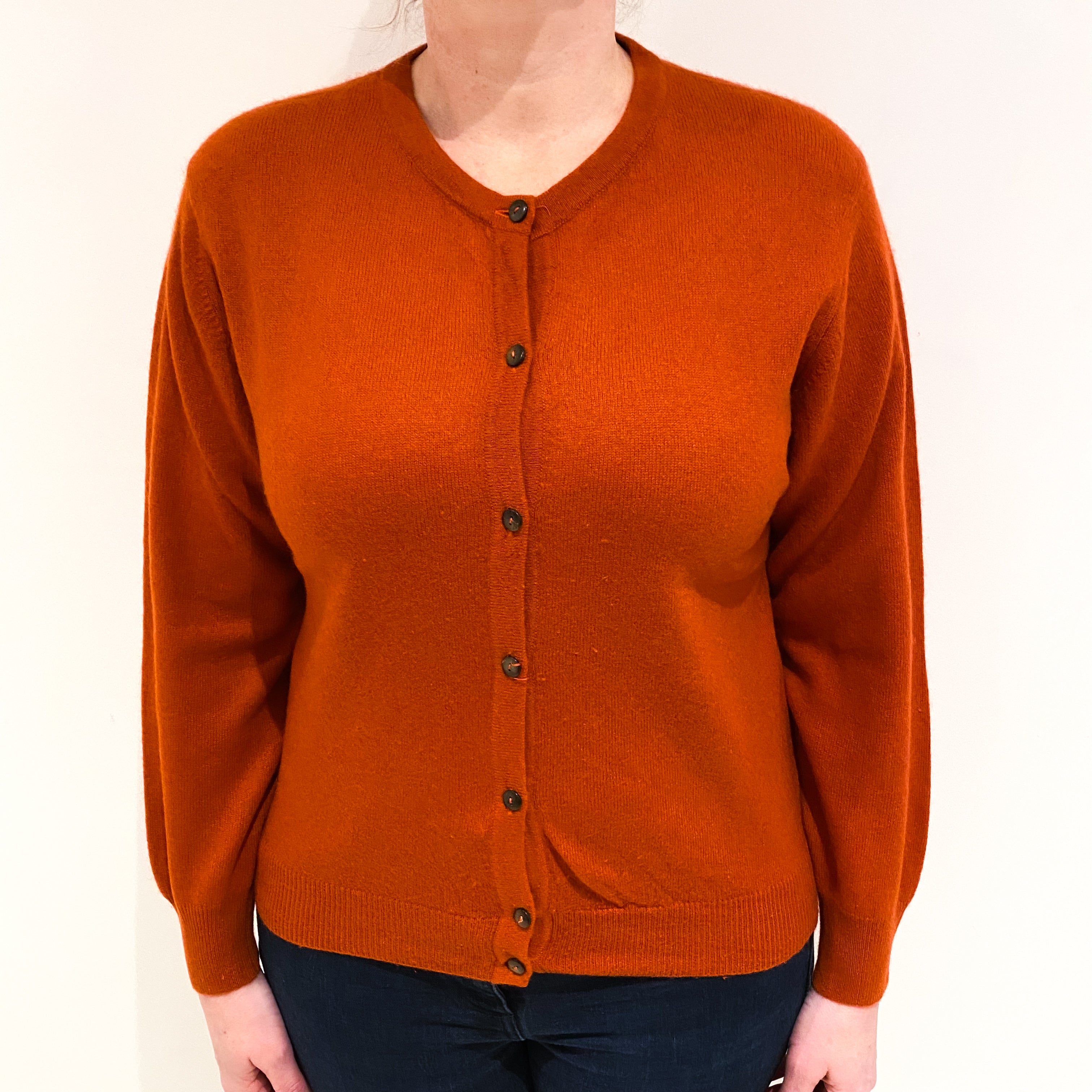 Burnt Orange Cashmere Crew Neck Cardigan Large