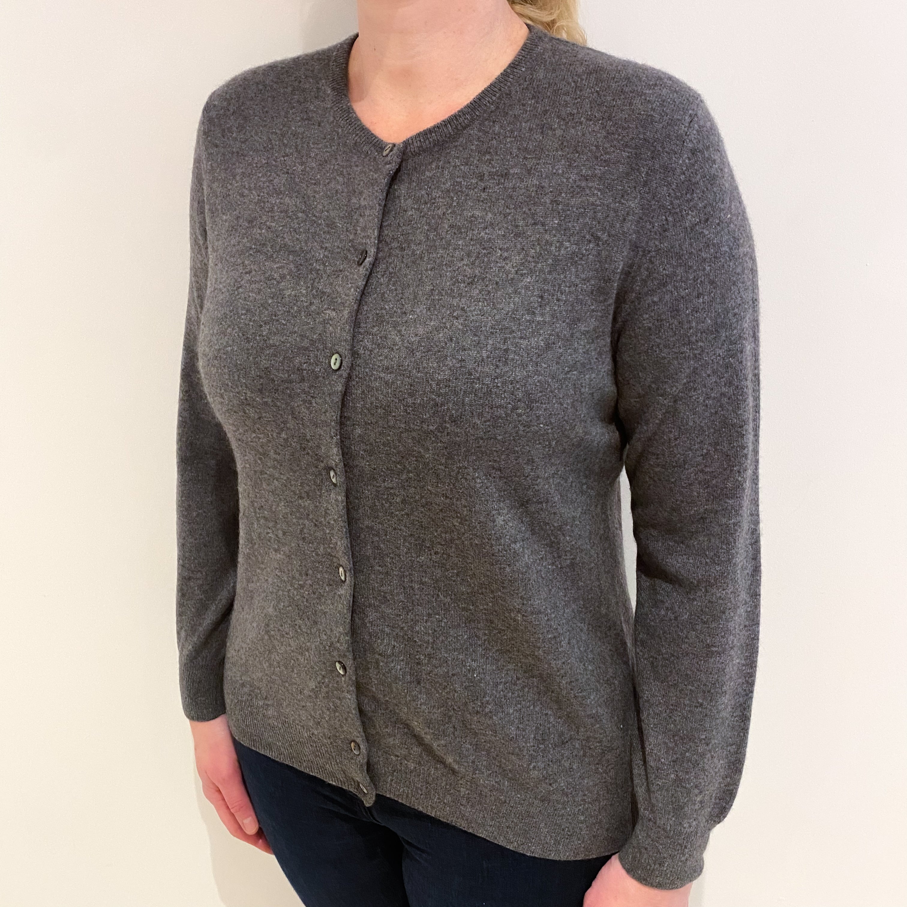 Slate Grey Cashmere Crew Neck Cardigan Large