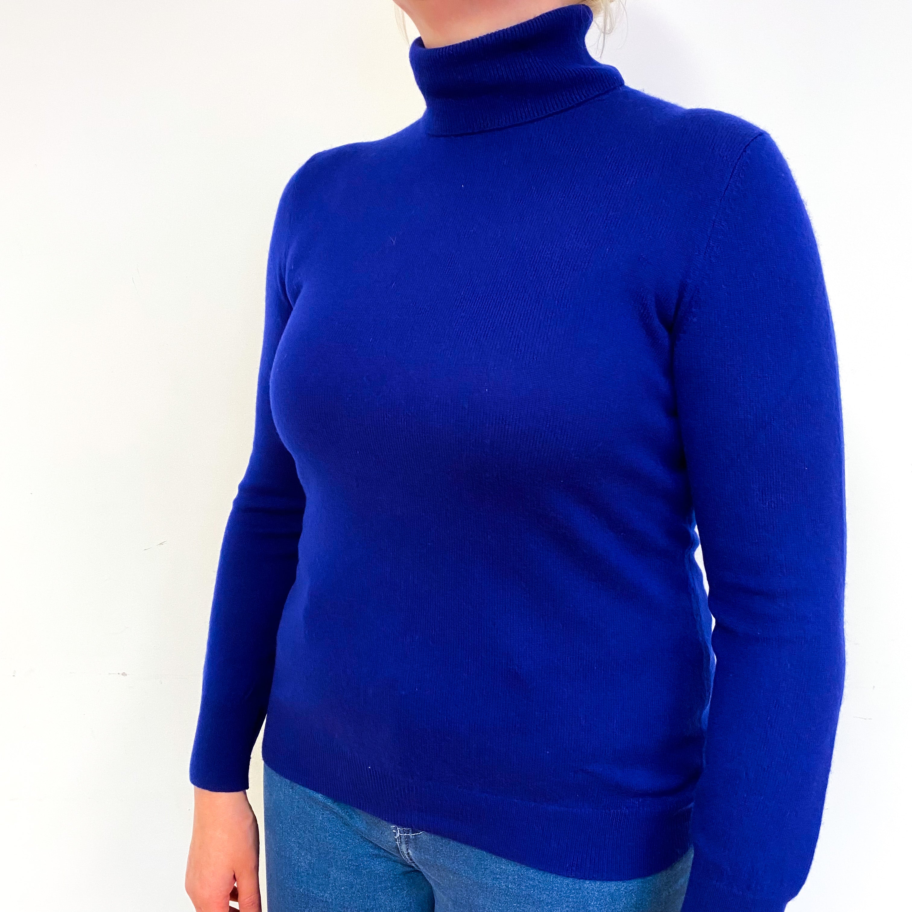 Indigo Blue Cashmere Polo Neck Jumper Large