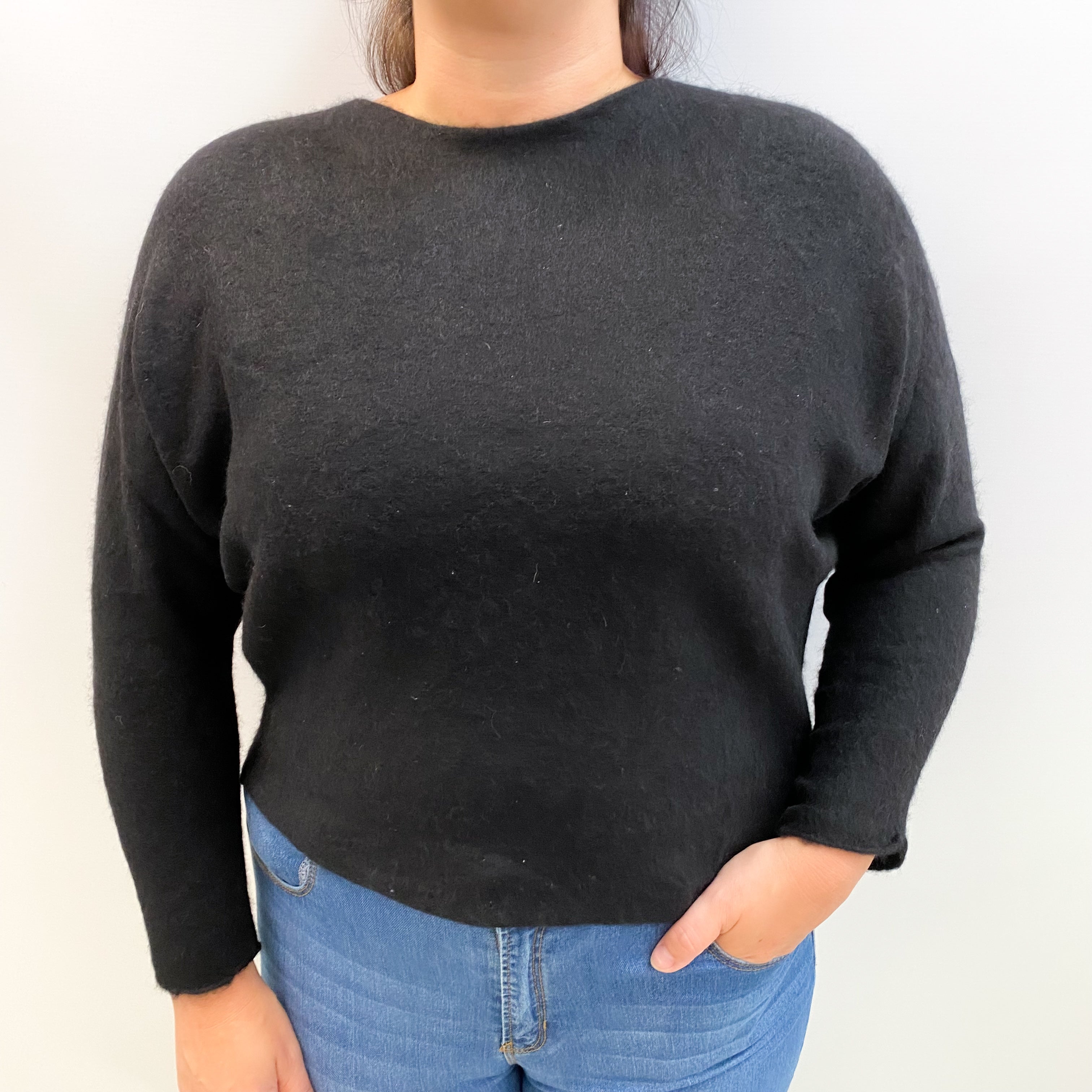 Black Batwing Cashmere Slash Neck Jumper Large