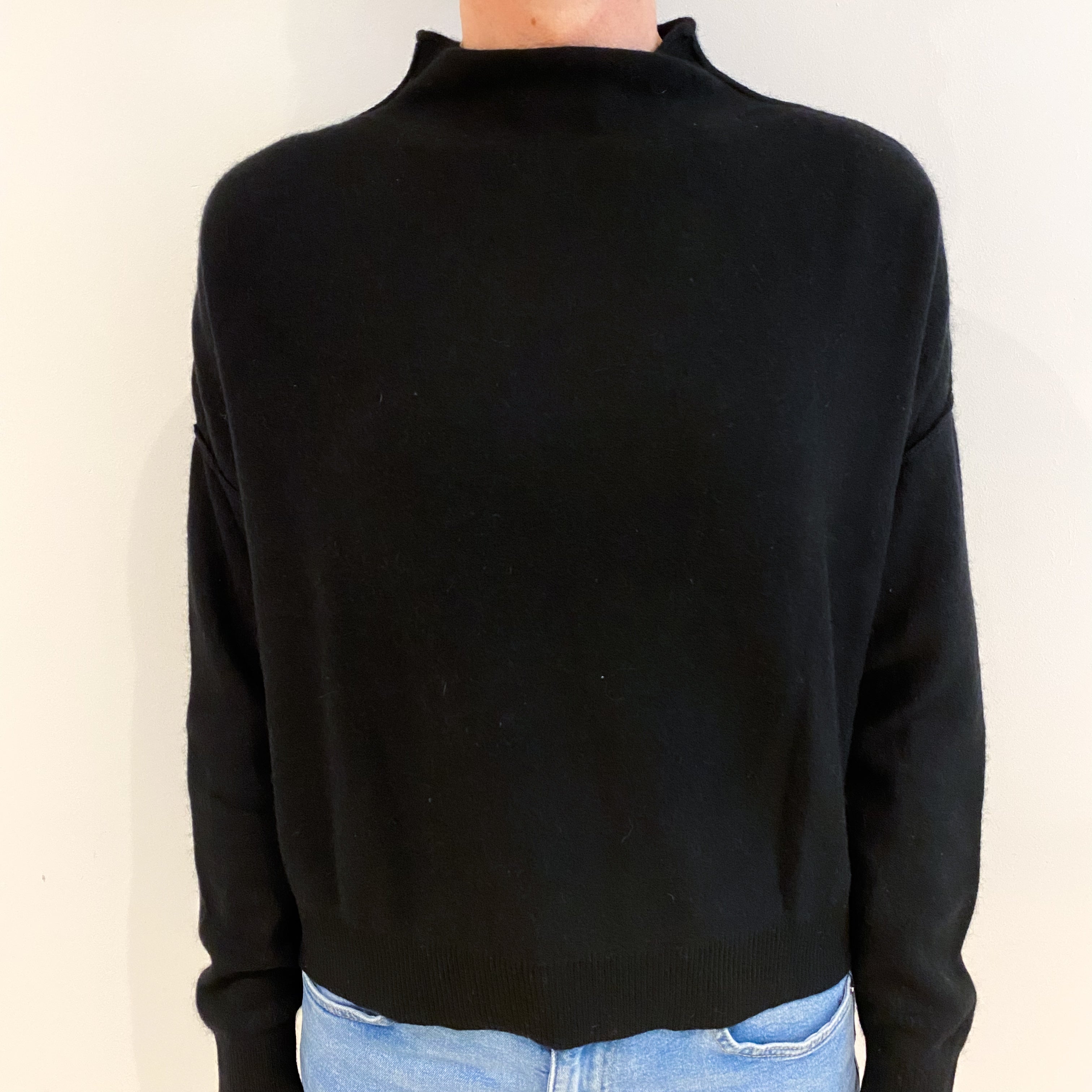 Black Slouchy Cashmere Funnel Neck Jumper Small