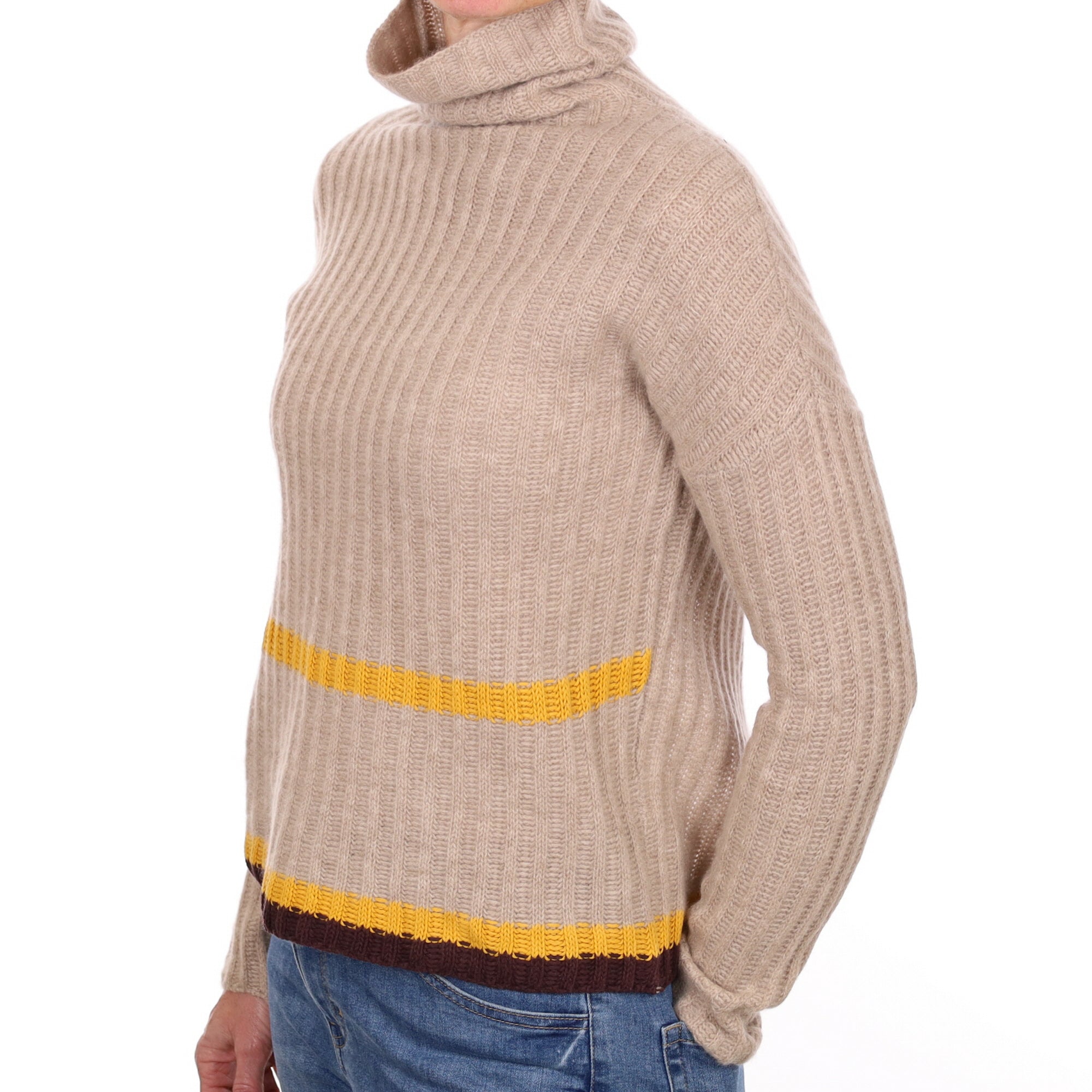 Biscuit Brown Split Back Cashmere Funnel Neck Jumper Small