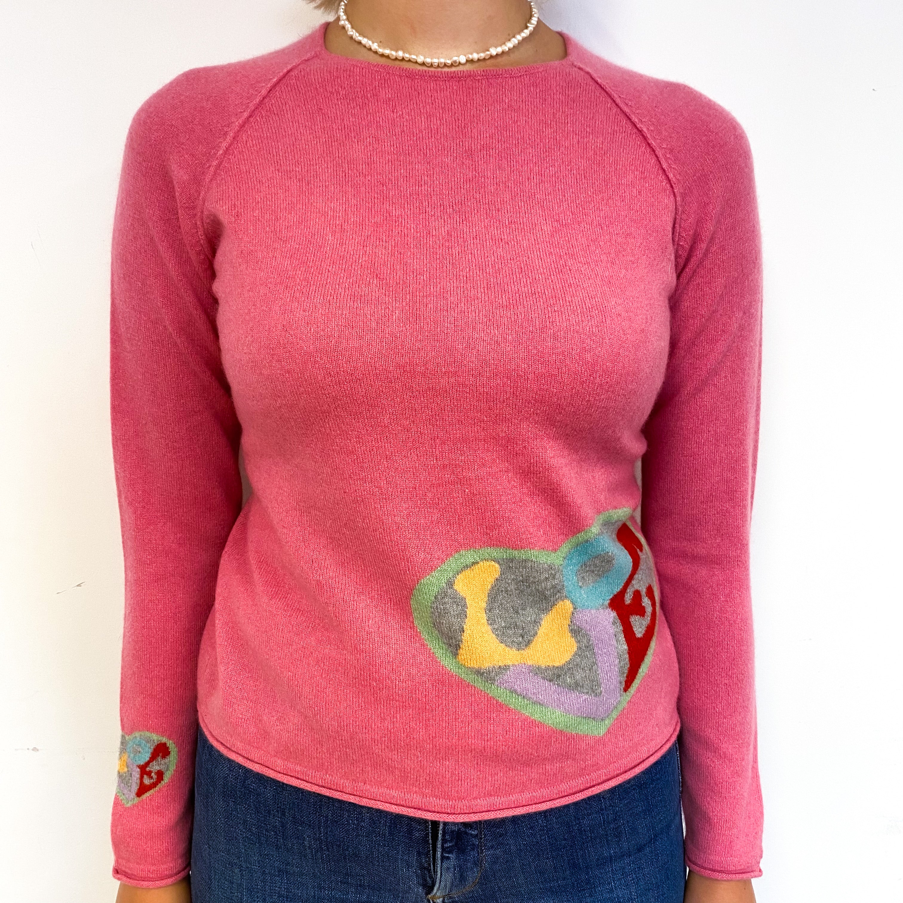 Lupin Pink ‘Love’ Slogan Cashmere Crew Neck Jumper Small