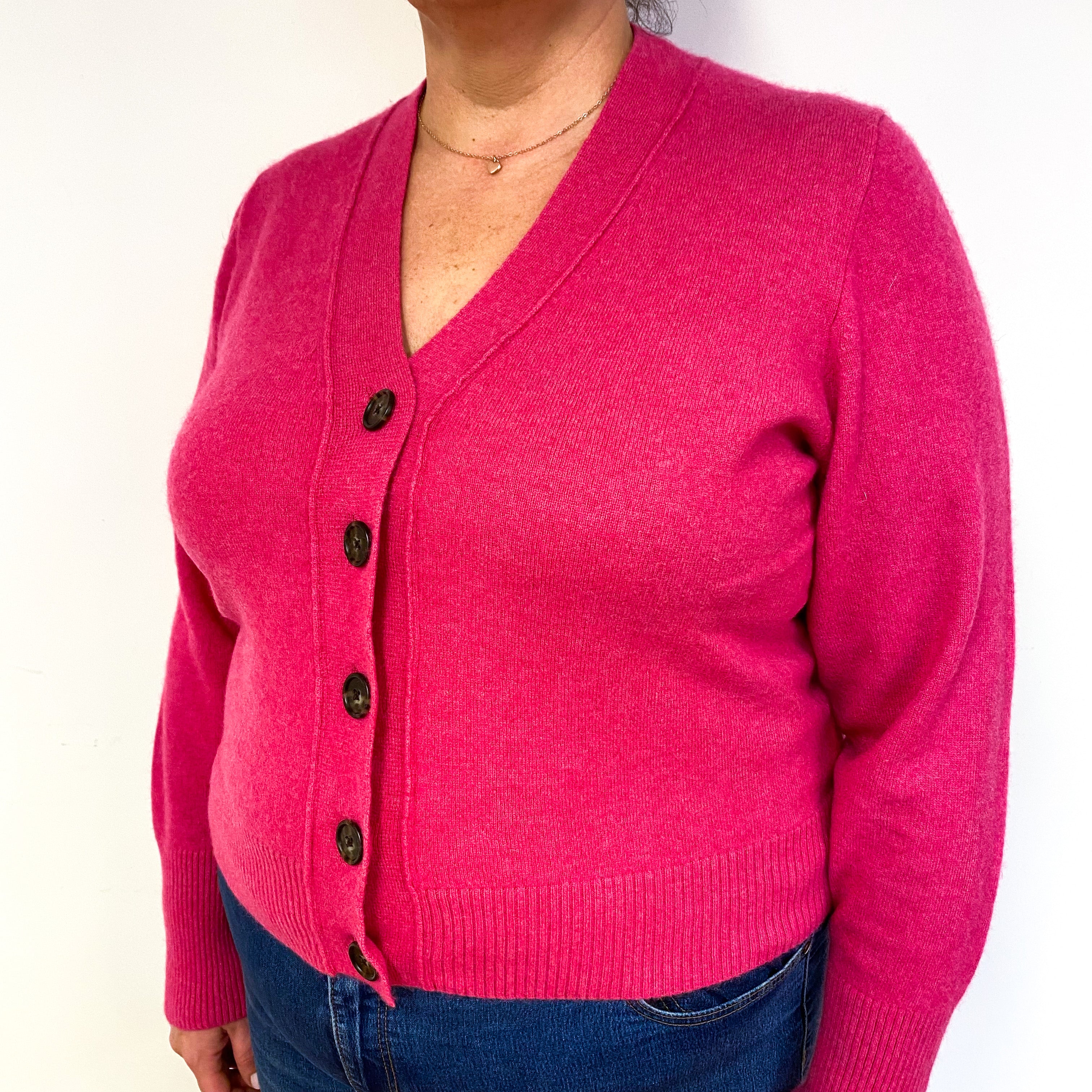 Fuchsia Pink Cropped Cashmere V-Neck Cardigan Extra Extra Large