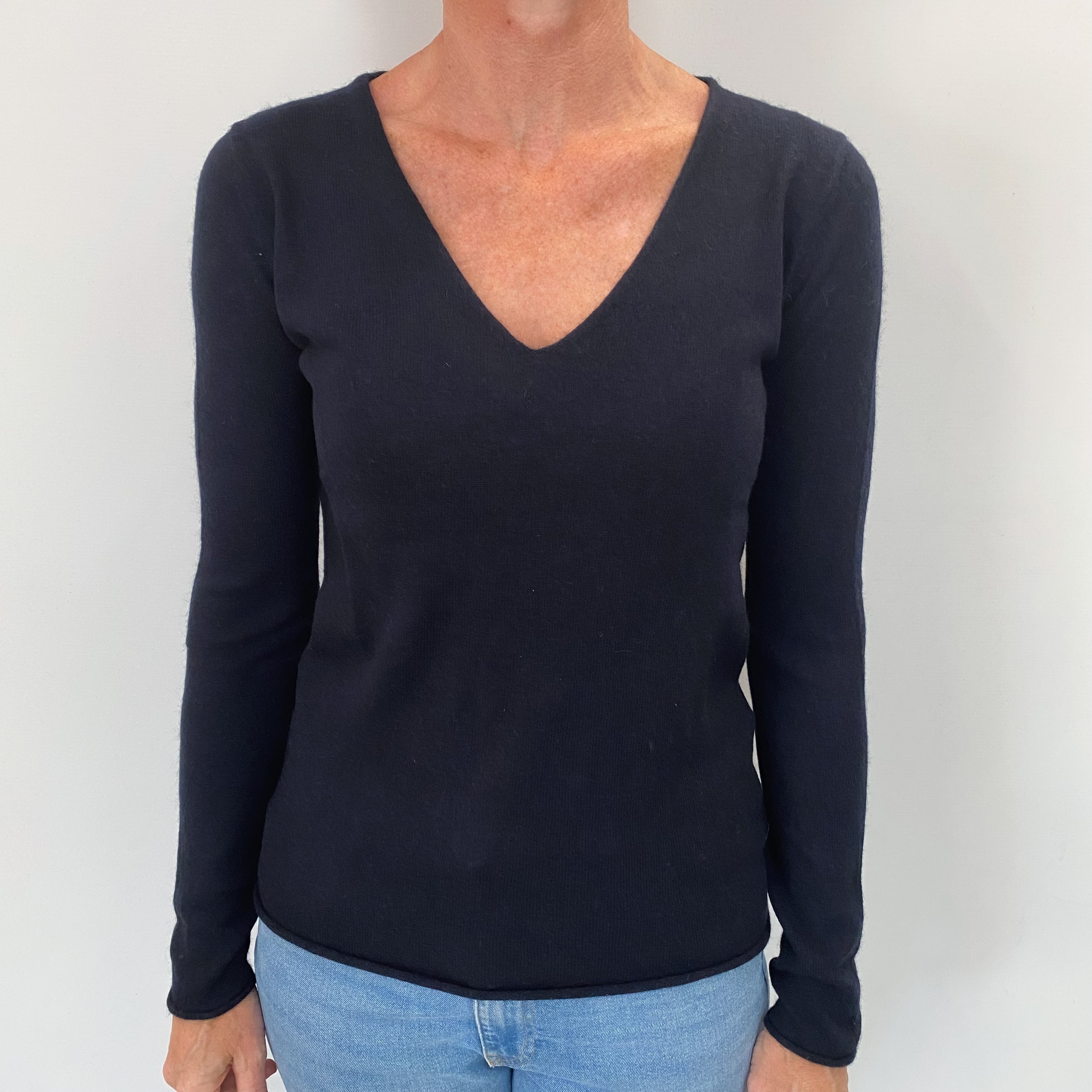 Dark Navy Cashmere V Neck Jumper Small