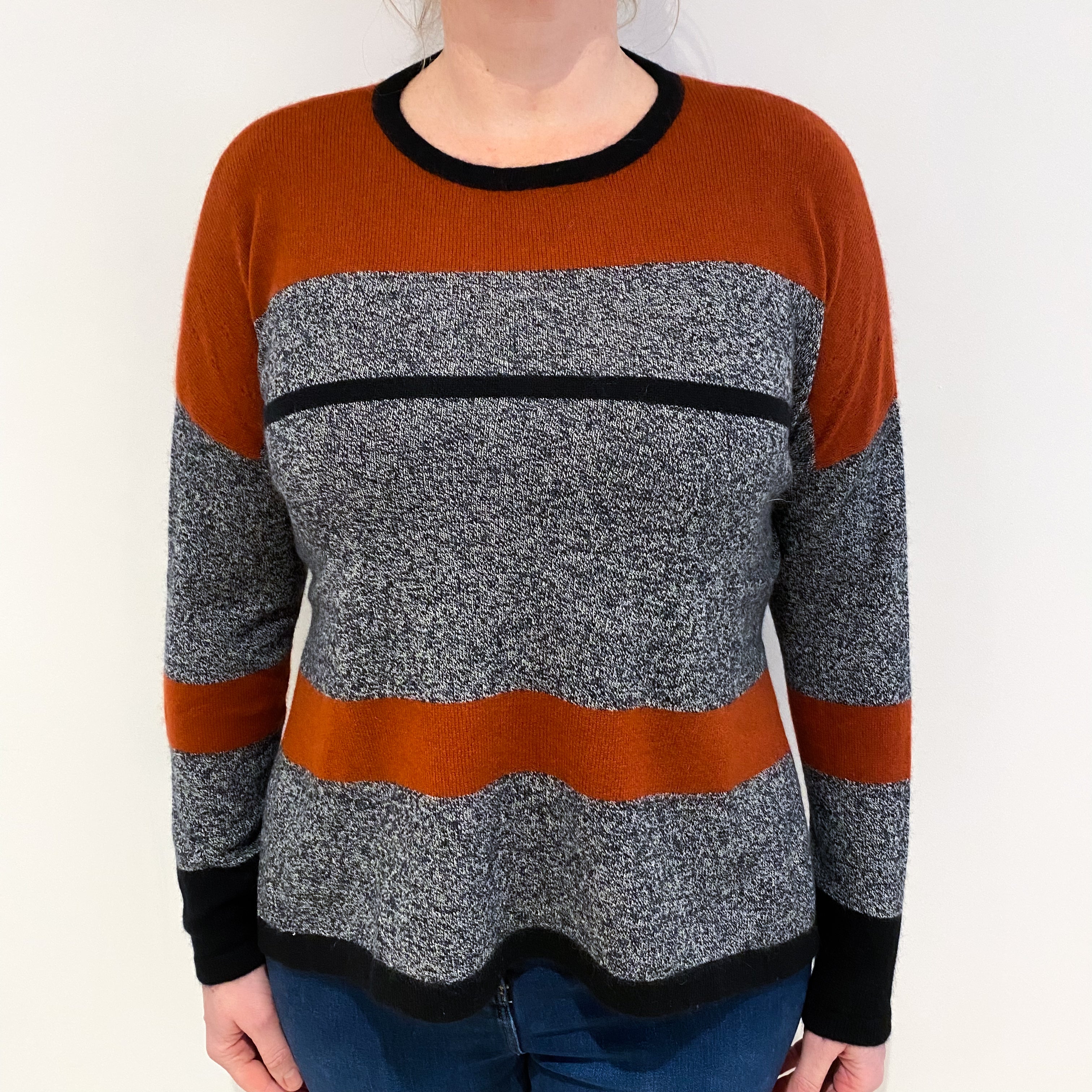 Black Marl and Rust Cashmere Crew Neck Jumper Large