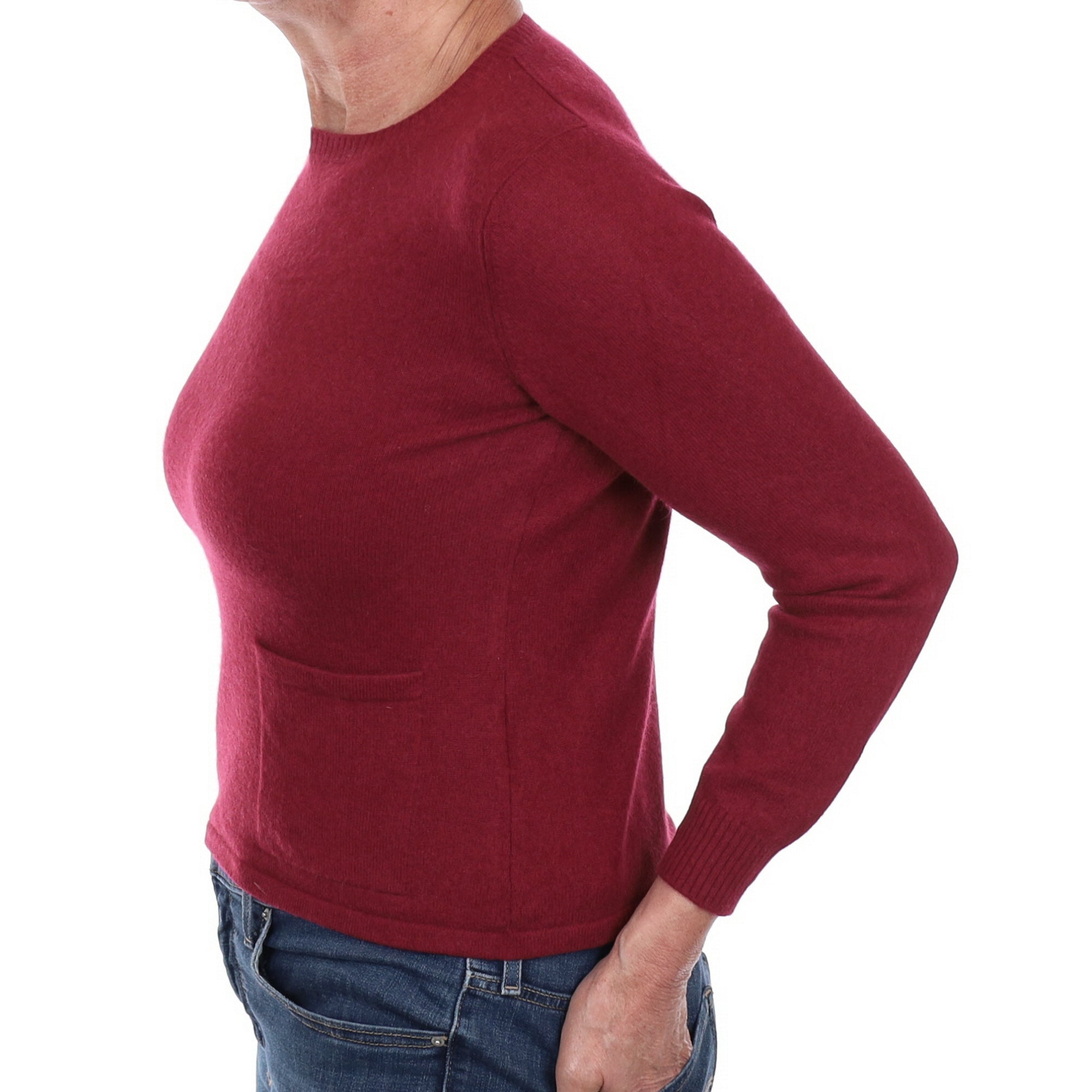 Burgundy Dog Motif Cashmere Crew Neck Jumper Medium