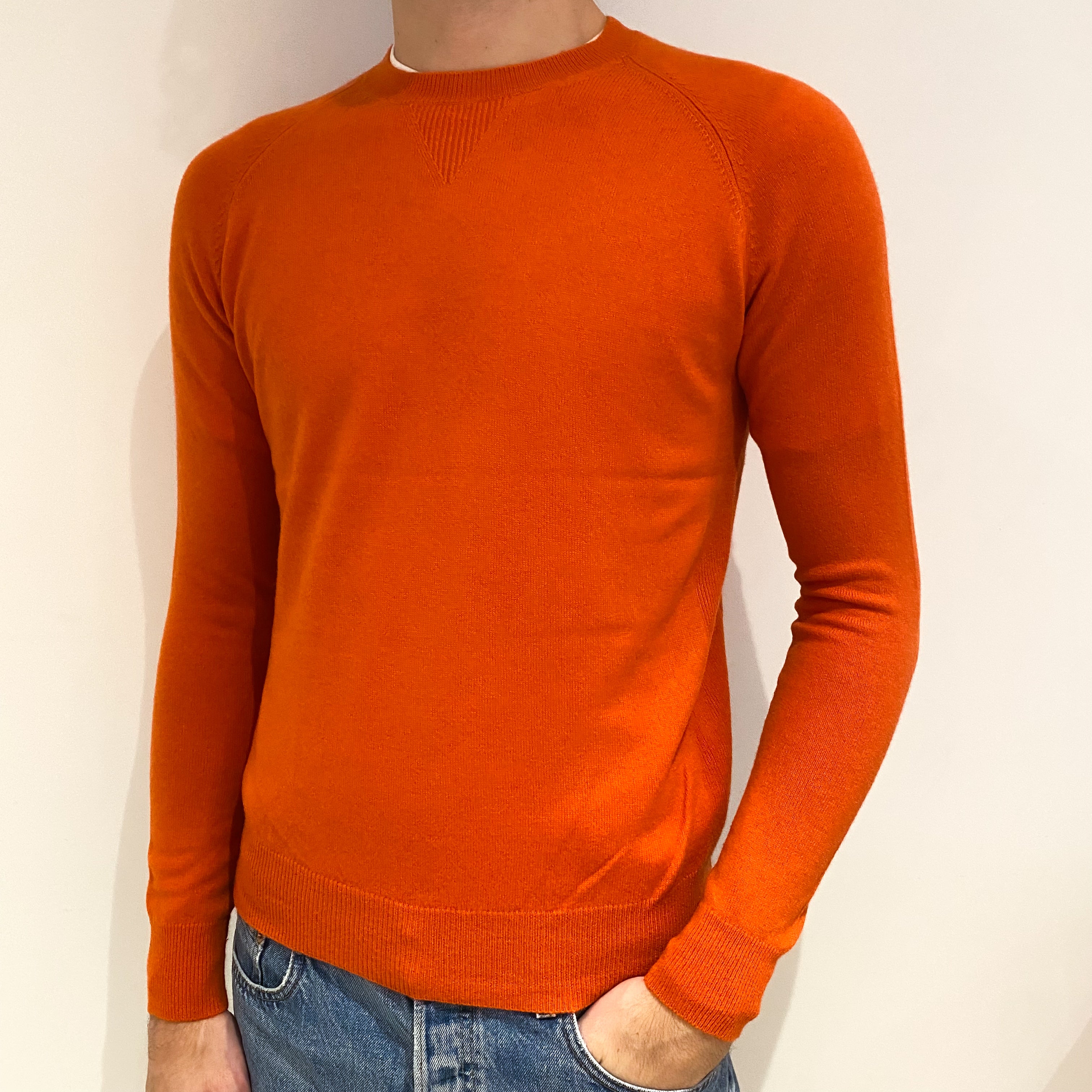 Men's Tangerine Orange Cashmere Crew Neck Jumper Medium