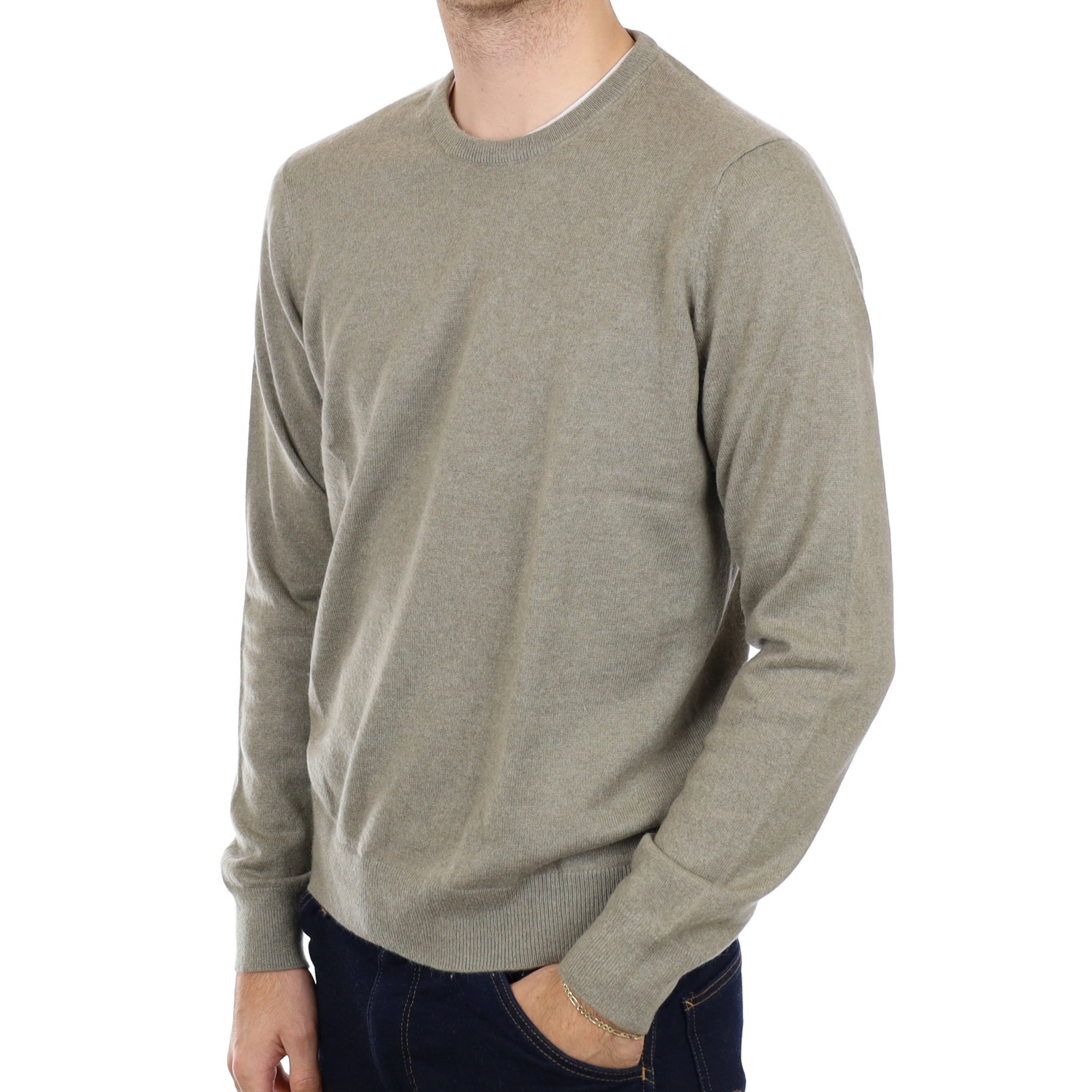 Men's Muted Sage Cashmere Crew Neck Jumper Large