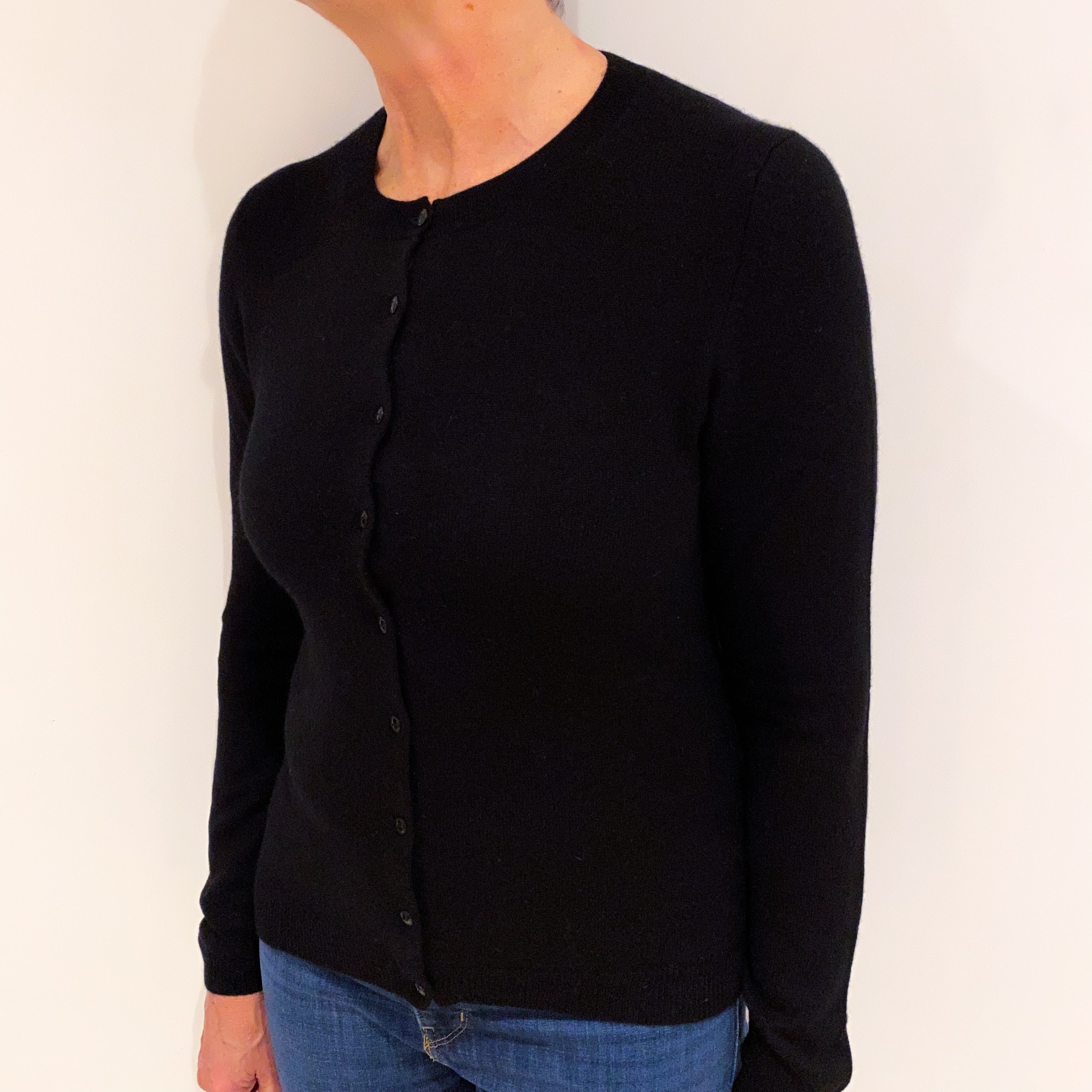 Black Cashmere Crew Neck Cardigan Medium