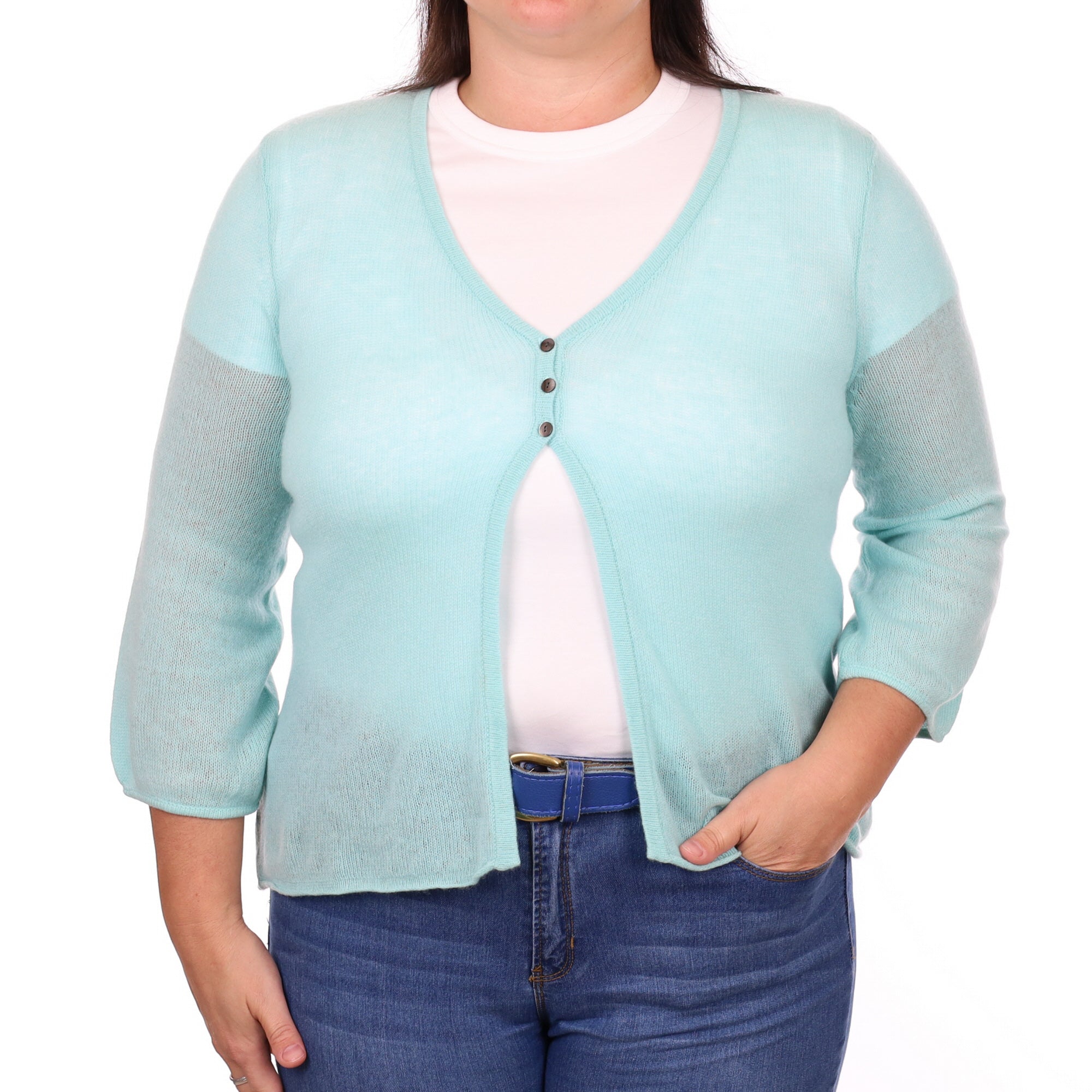 Deep Mint Green Cashmere V Neck Cardigan Large