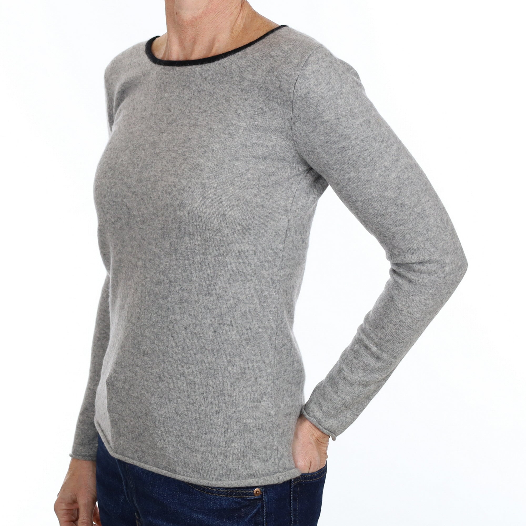 Grey Bow Detail Cashmere Crew Neck Jumper Small