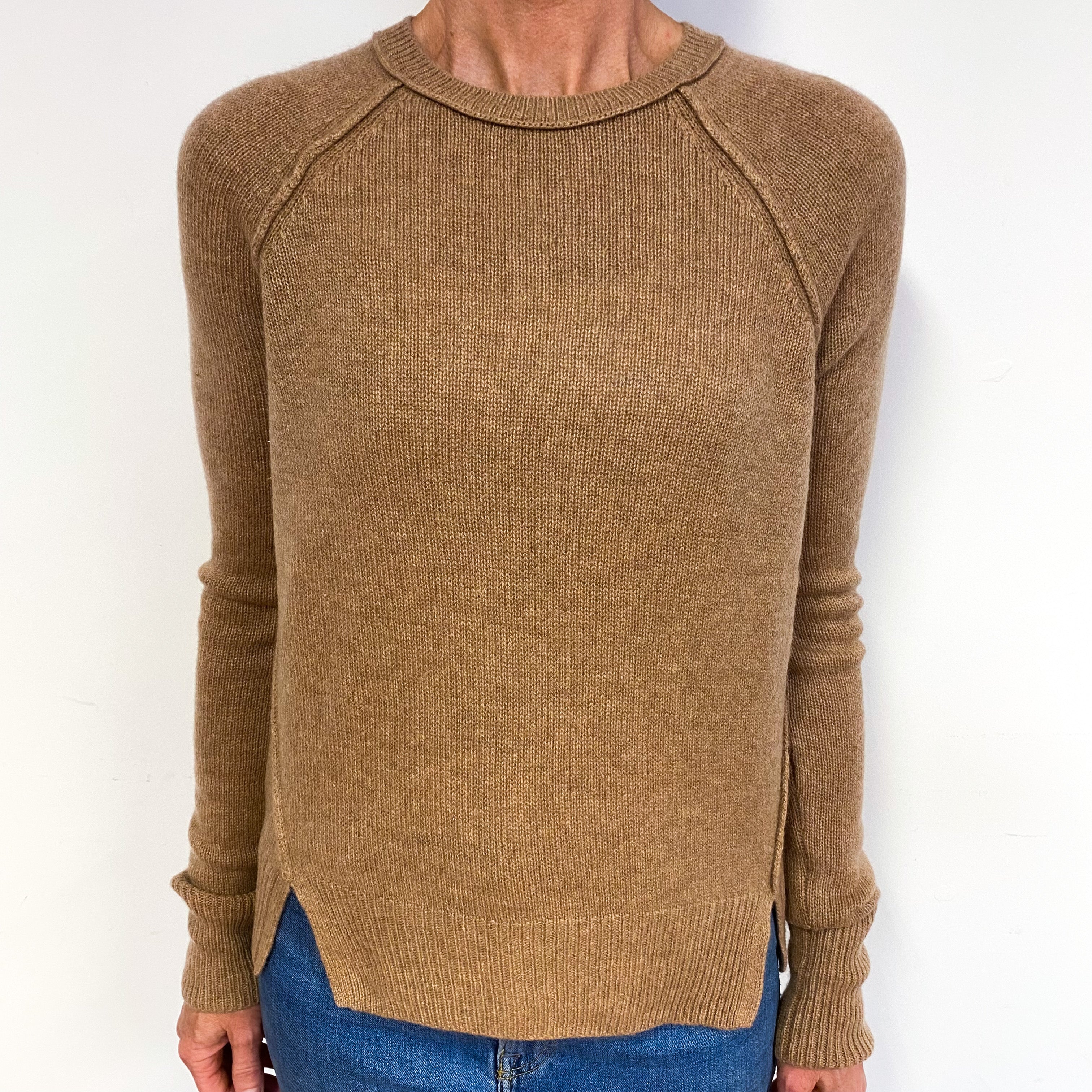 Me + Em Camel Brown Cashmere Crew Neck Jumper Medium