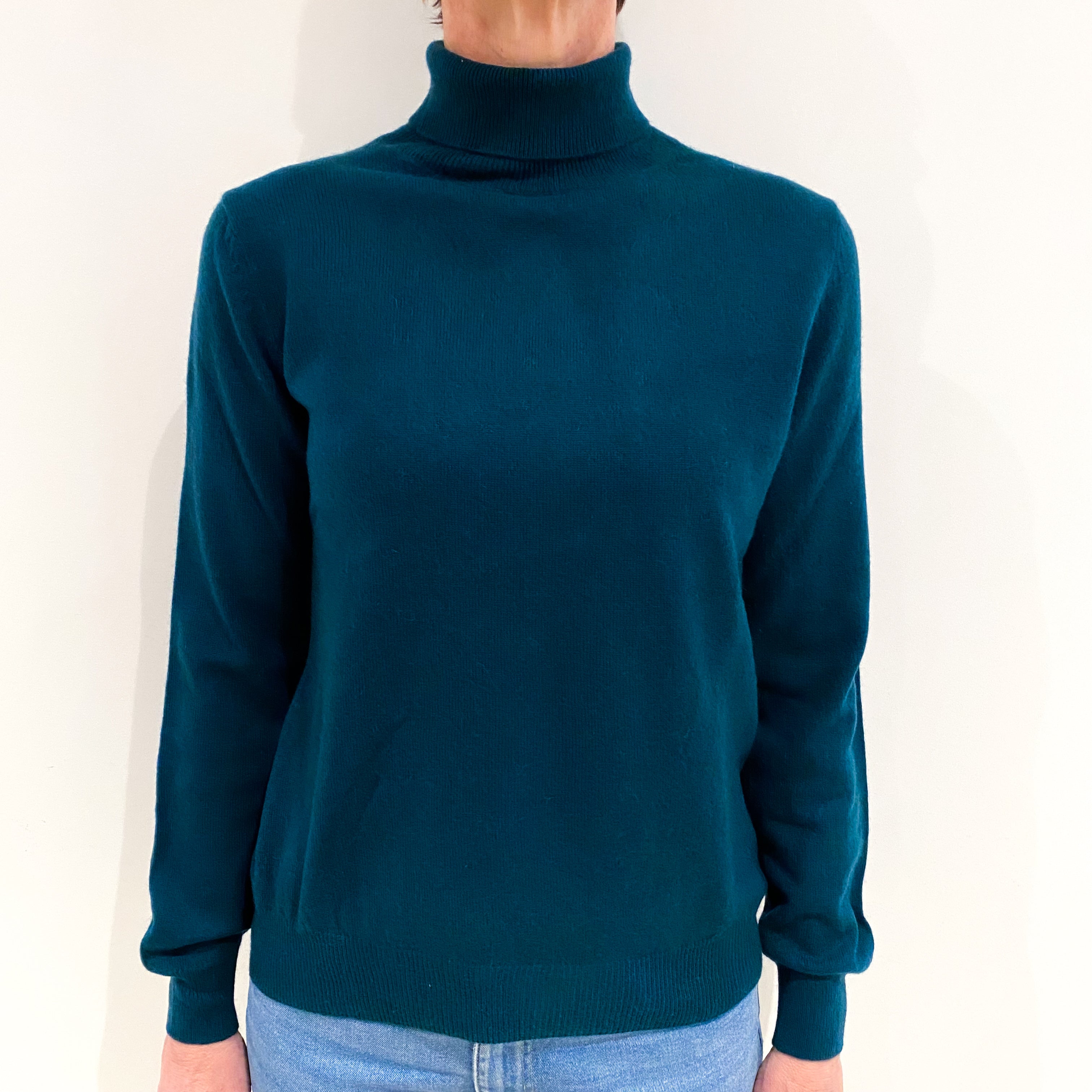Teal Green Cashmere Polo Neck Jumper Small