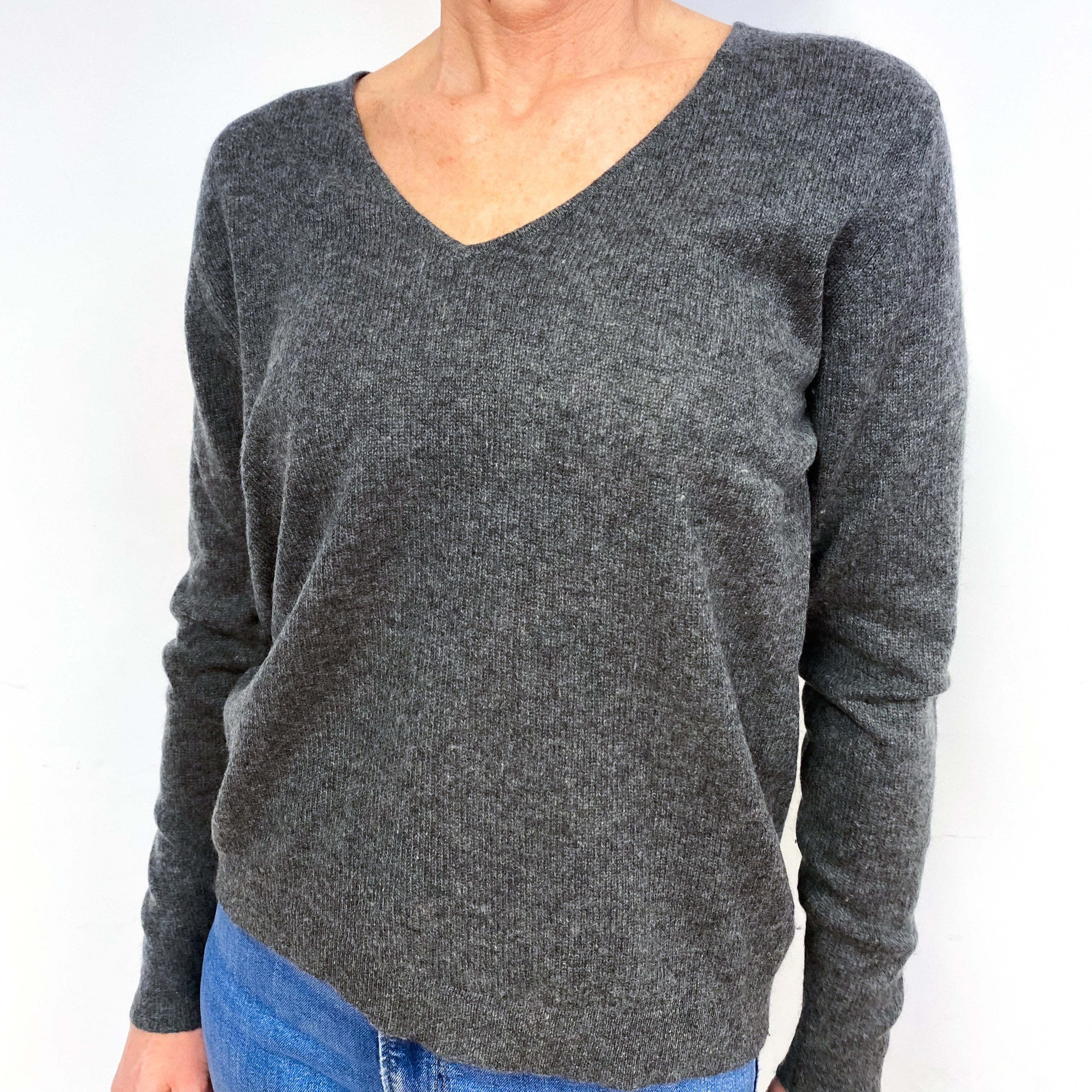 Slate Grey Cashmere V-Neck Jumper Medium