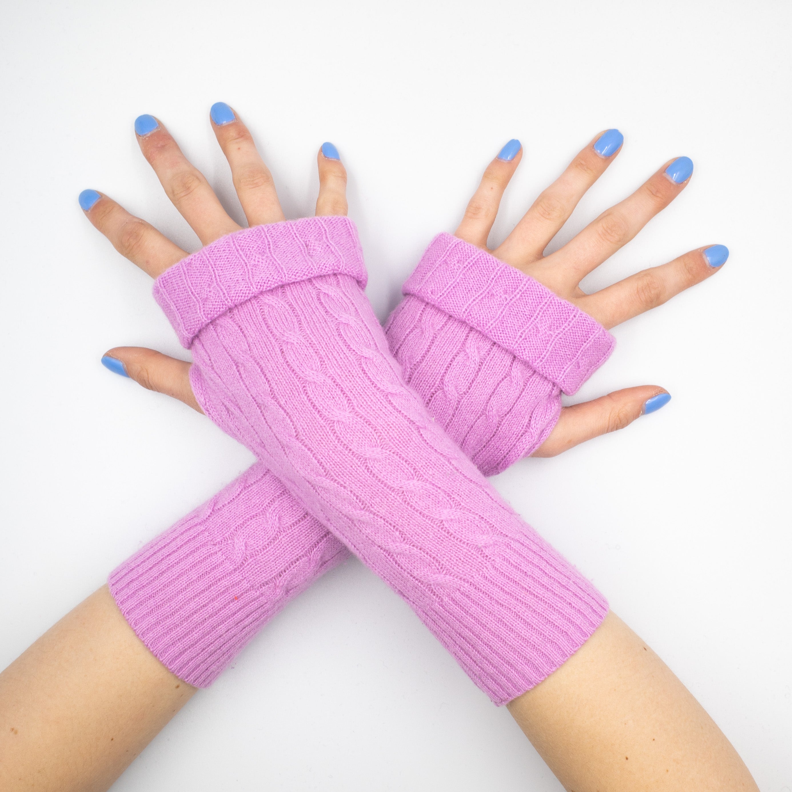 Foxglove Pink Cable Fingerless Gloves