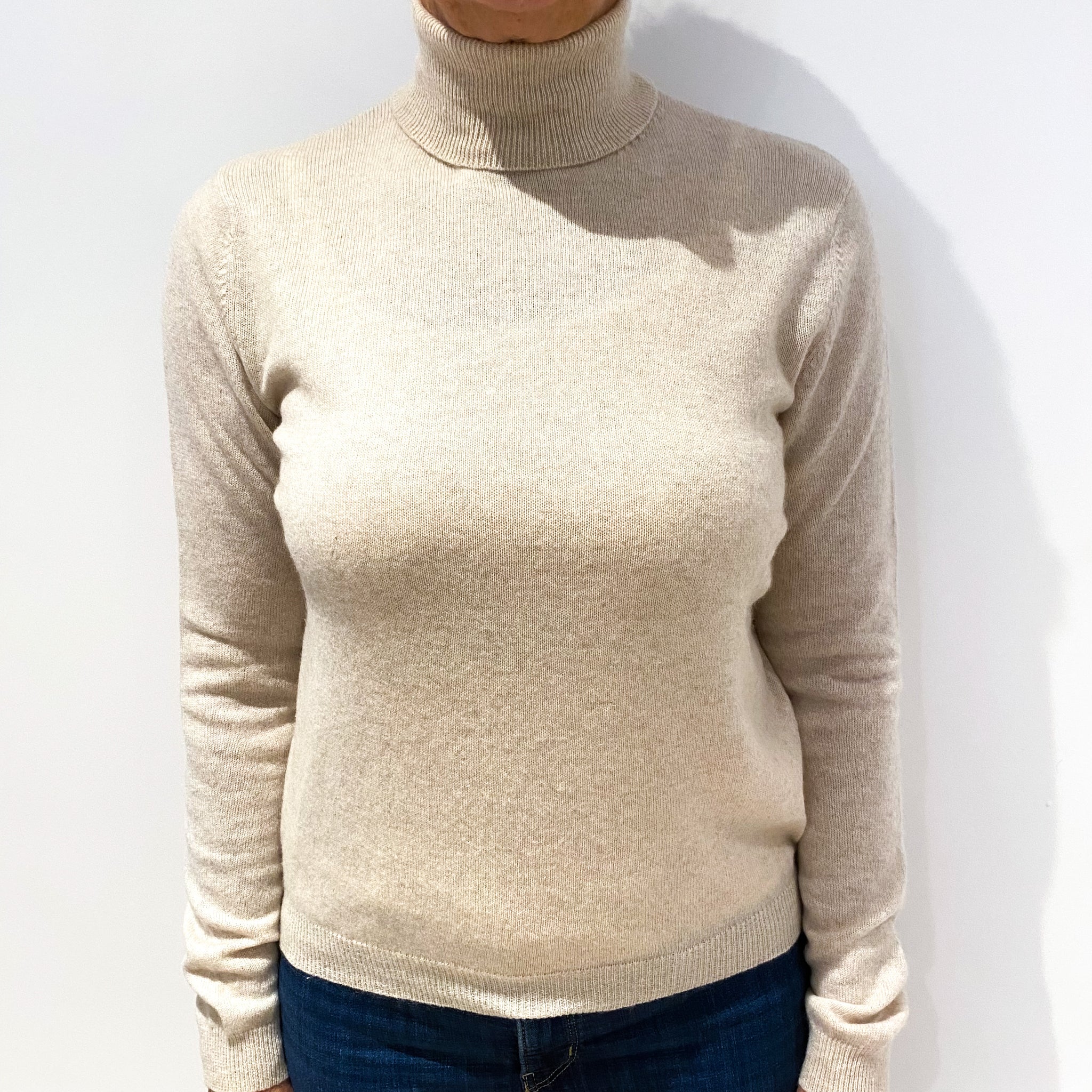 Jean Colonna heathered oatmeal-y beige v-neck jumper - M S