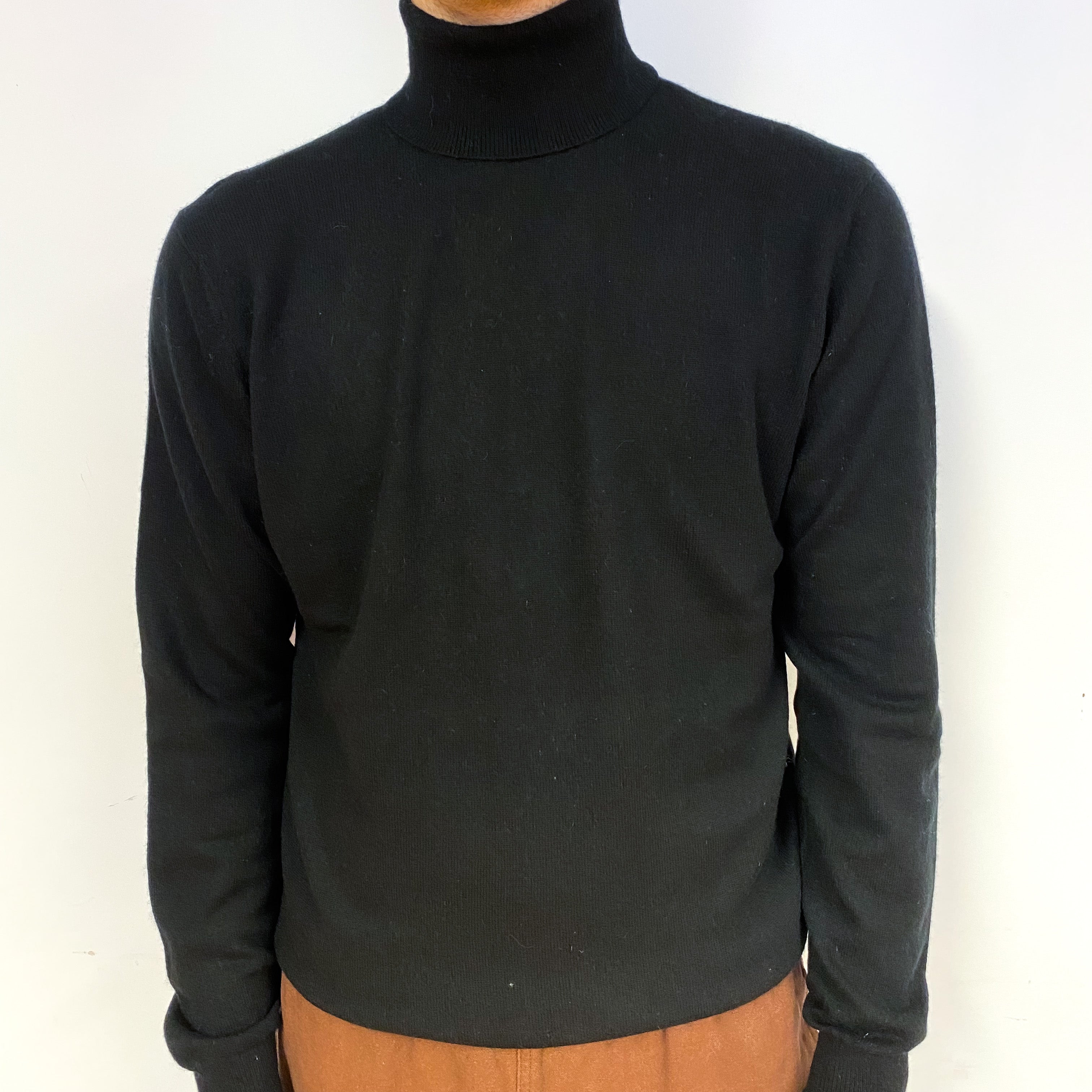 Men's Black Cashmere Polo Neck Jumper Large
