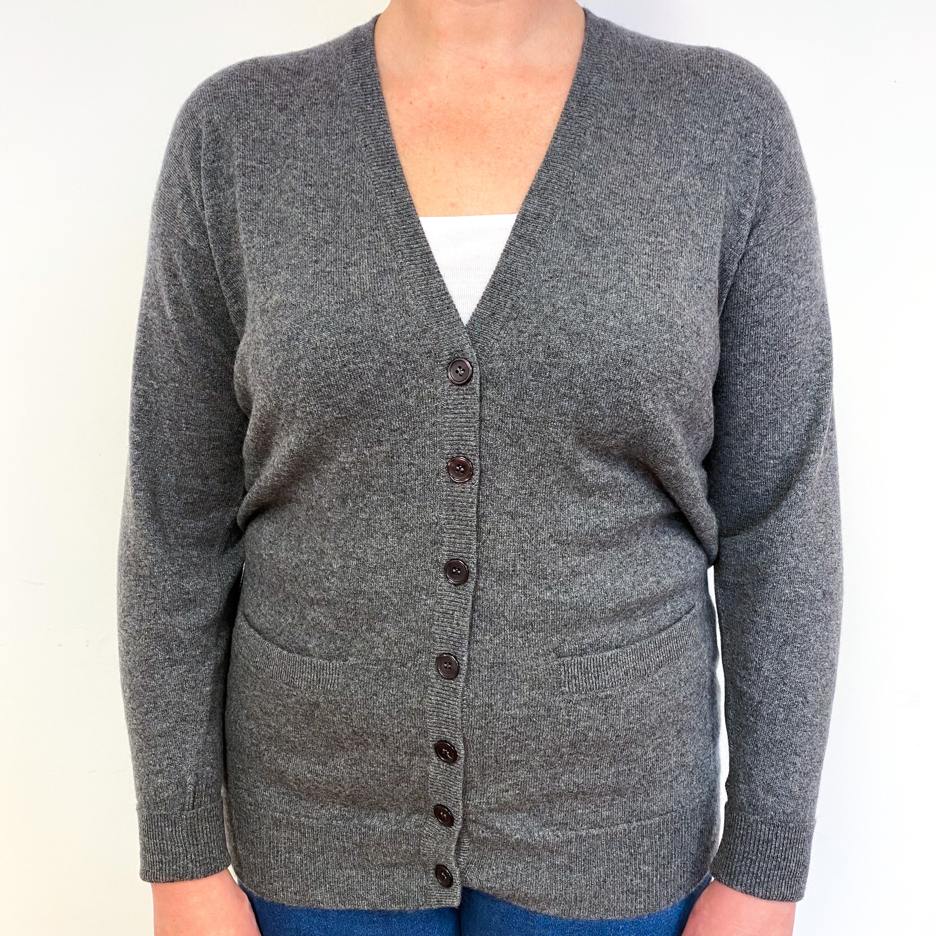 Scottish Slate Grey Cashmere V-Neck Cardigan Large
