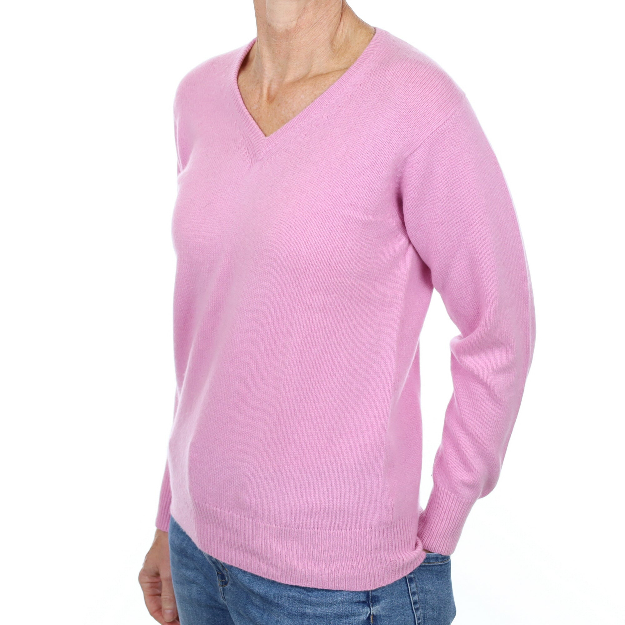 Foxglove Pink Cashmere V Neck Jumper Small