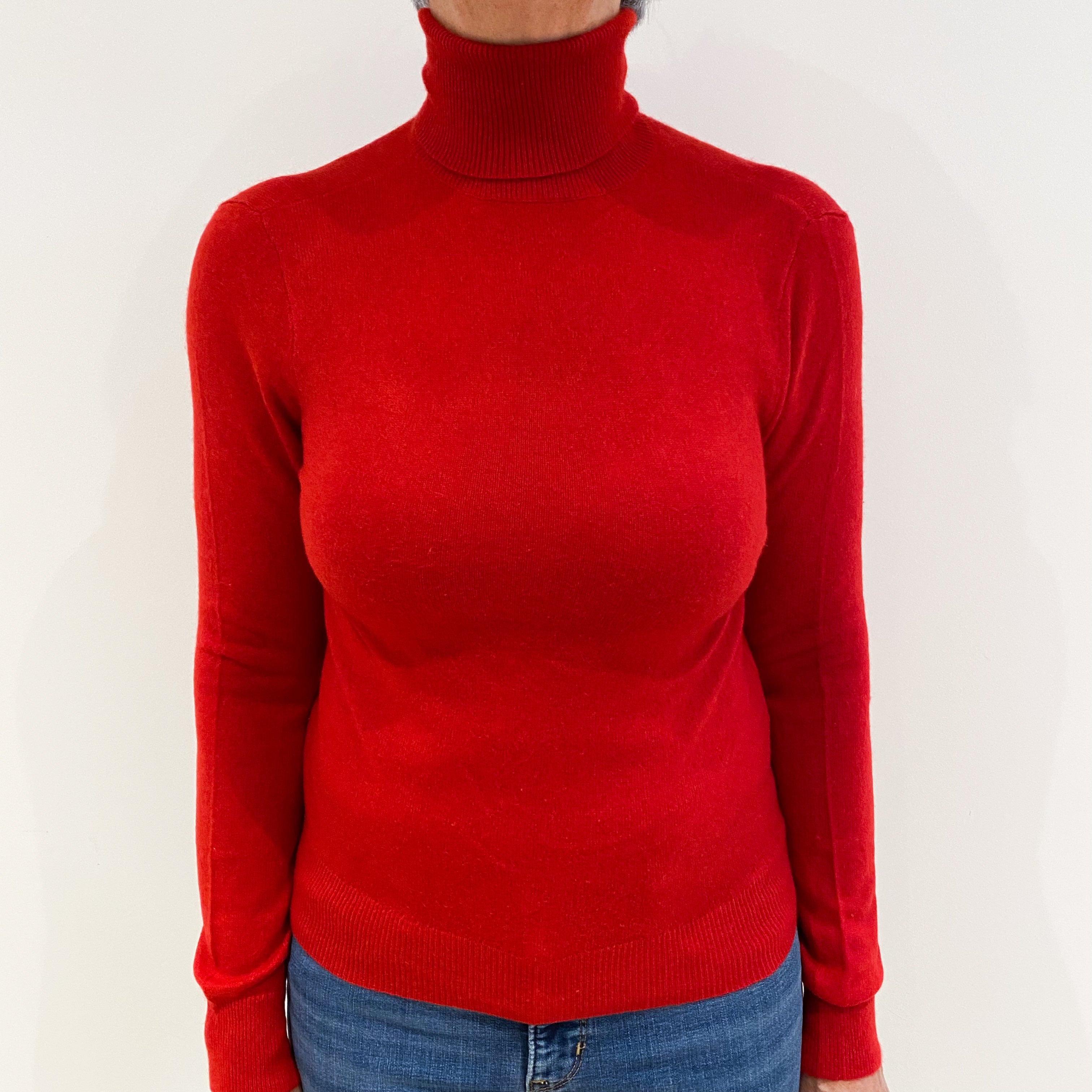 Ralph Lauren Post Box Red Cashmere Polo Neck Jumper Medium