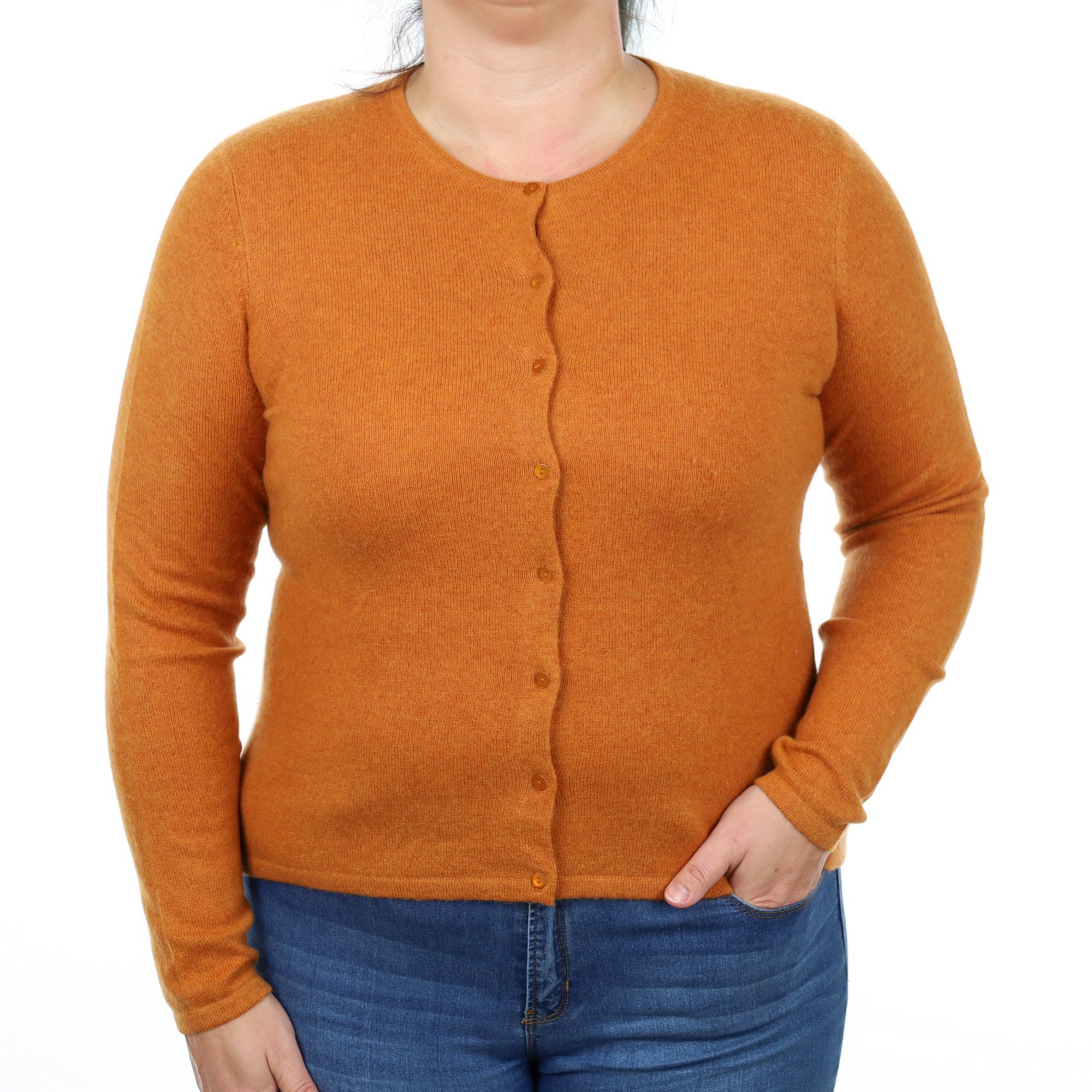 Rust Orange Cashmere Crew Neck Cardigan Large