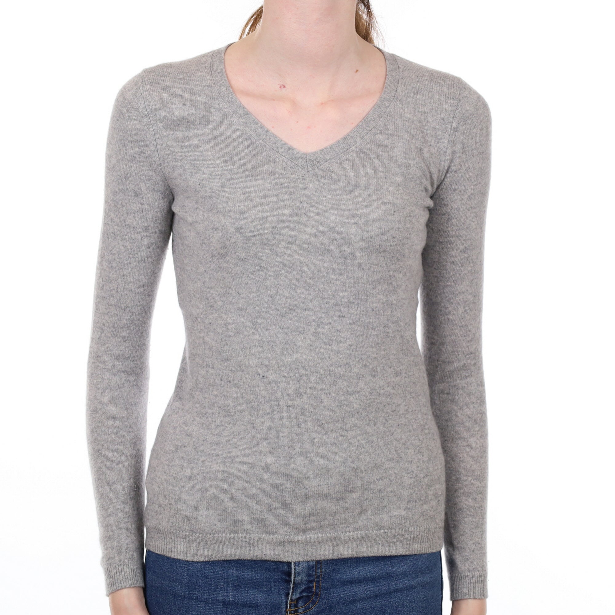 Smoke Grey Cashmere V Neck Jumper Extra Small
