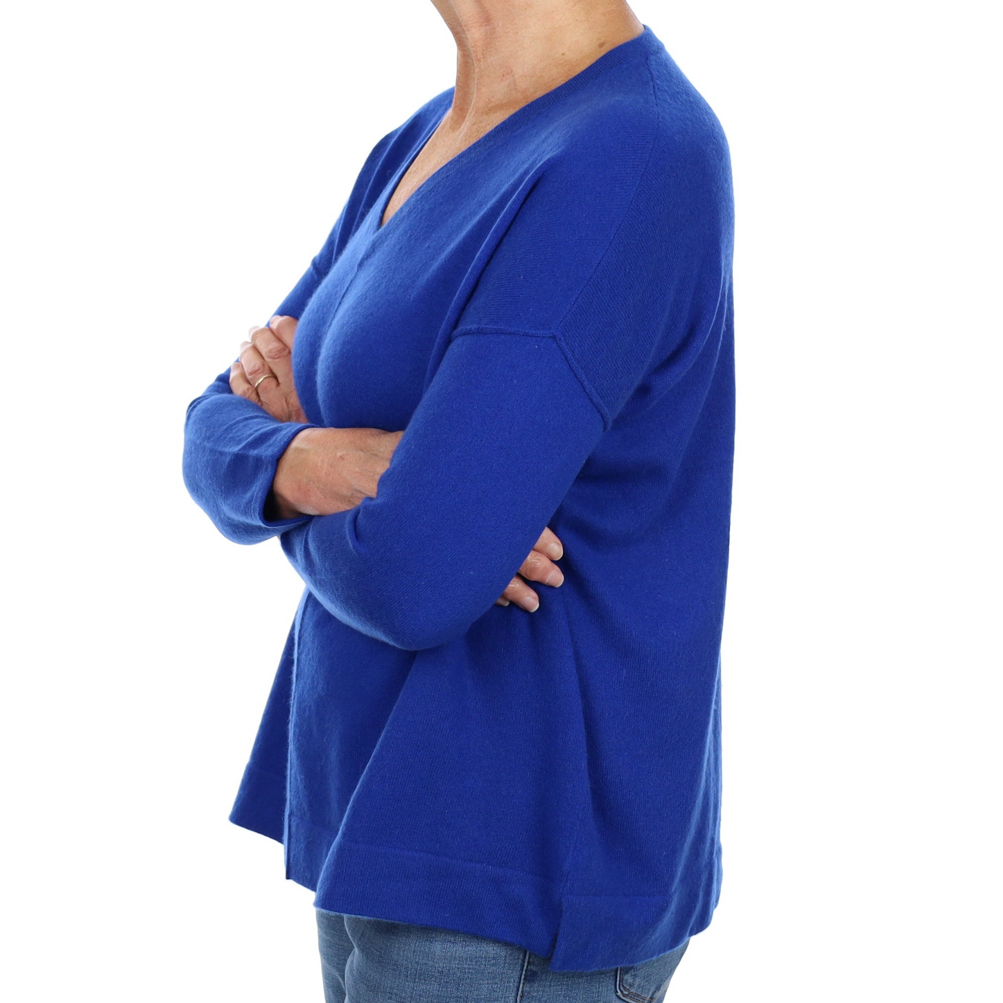 Royal Blue Cashmere Slouchy V Neck Jumper Medium