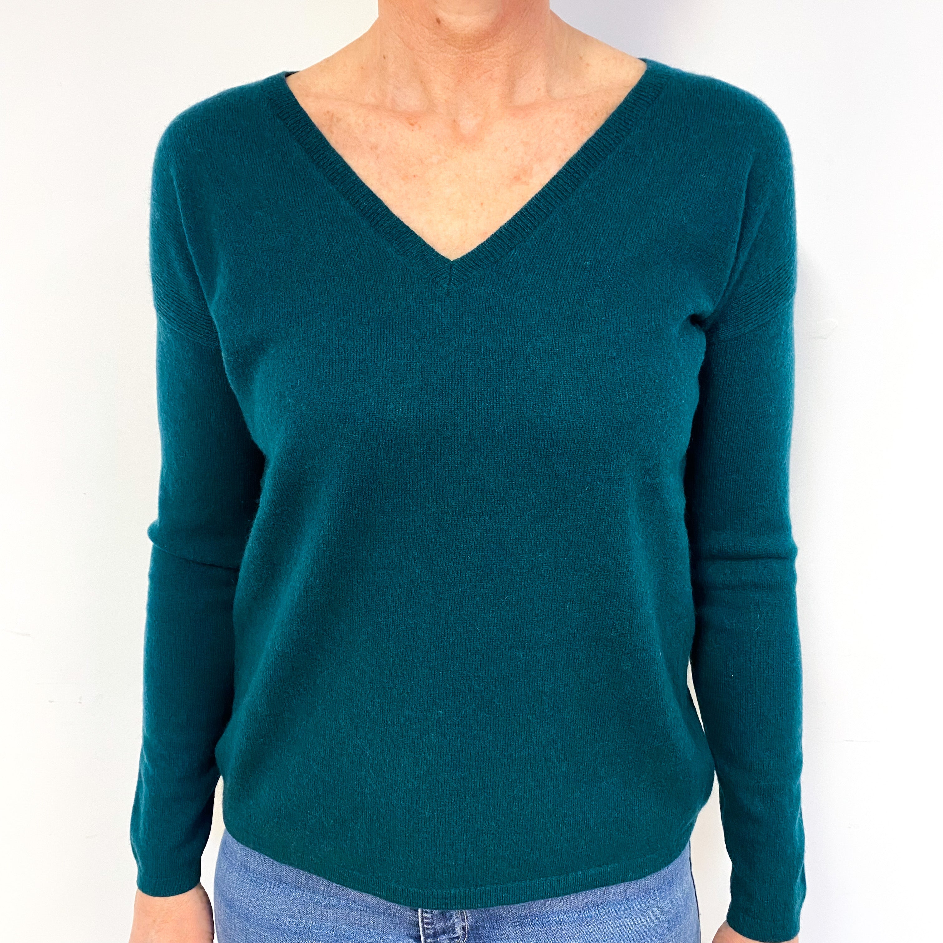 Forest Green Cashmere V-Neck Jumper Medium