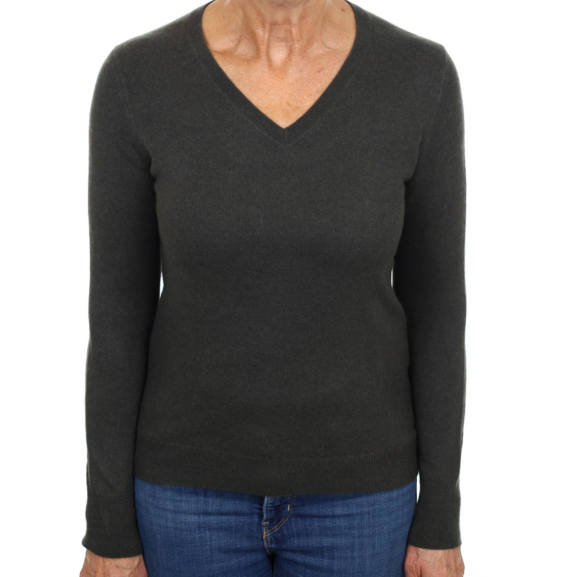 Dark Chocolate Brown Cashmere V Neck Jumper Medium