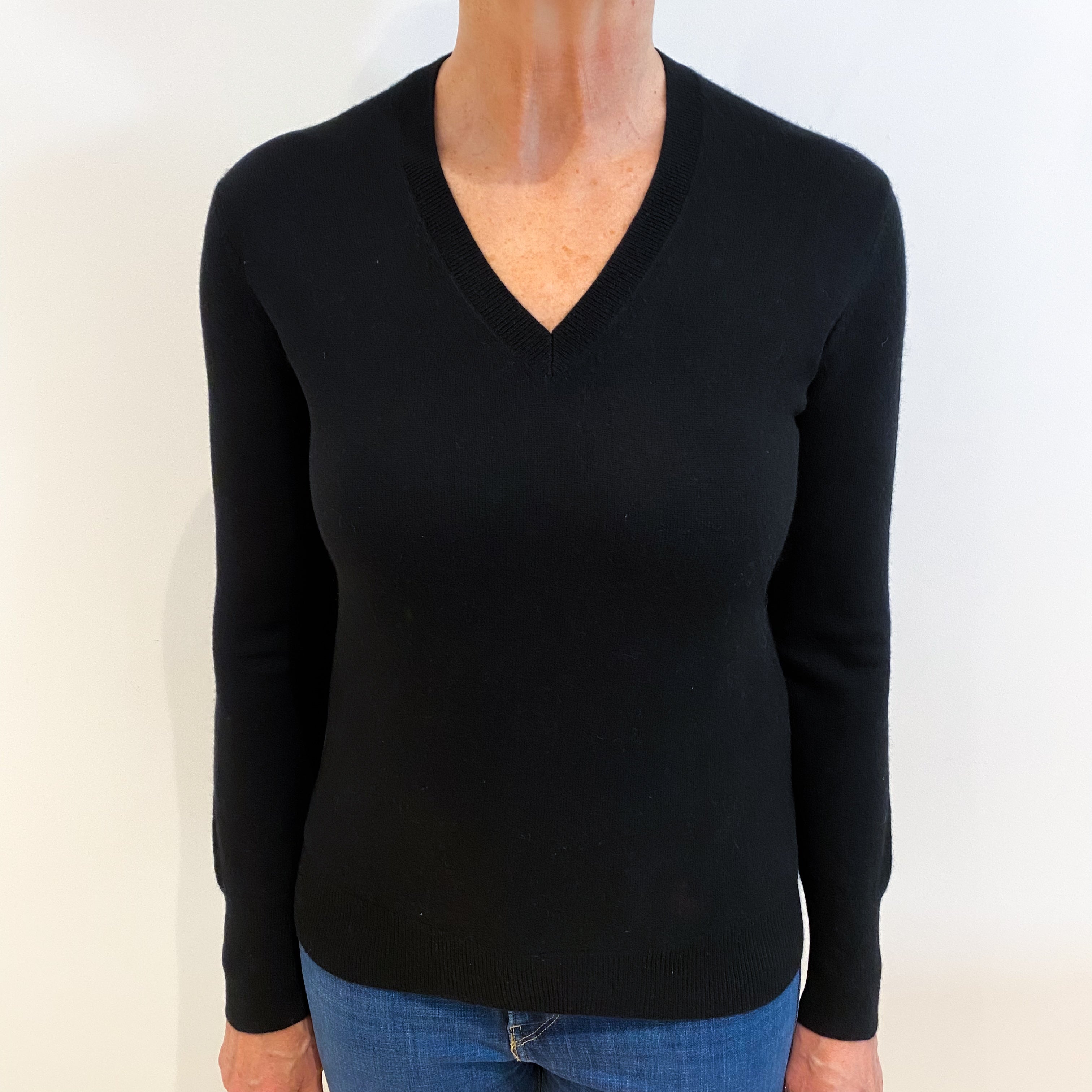 Black Cashmere V Neck Jumper Medium