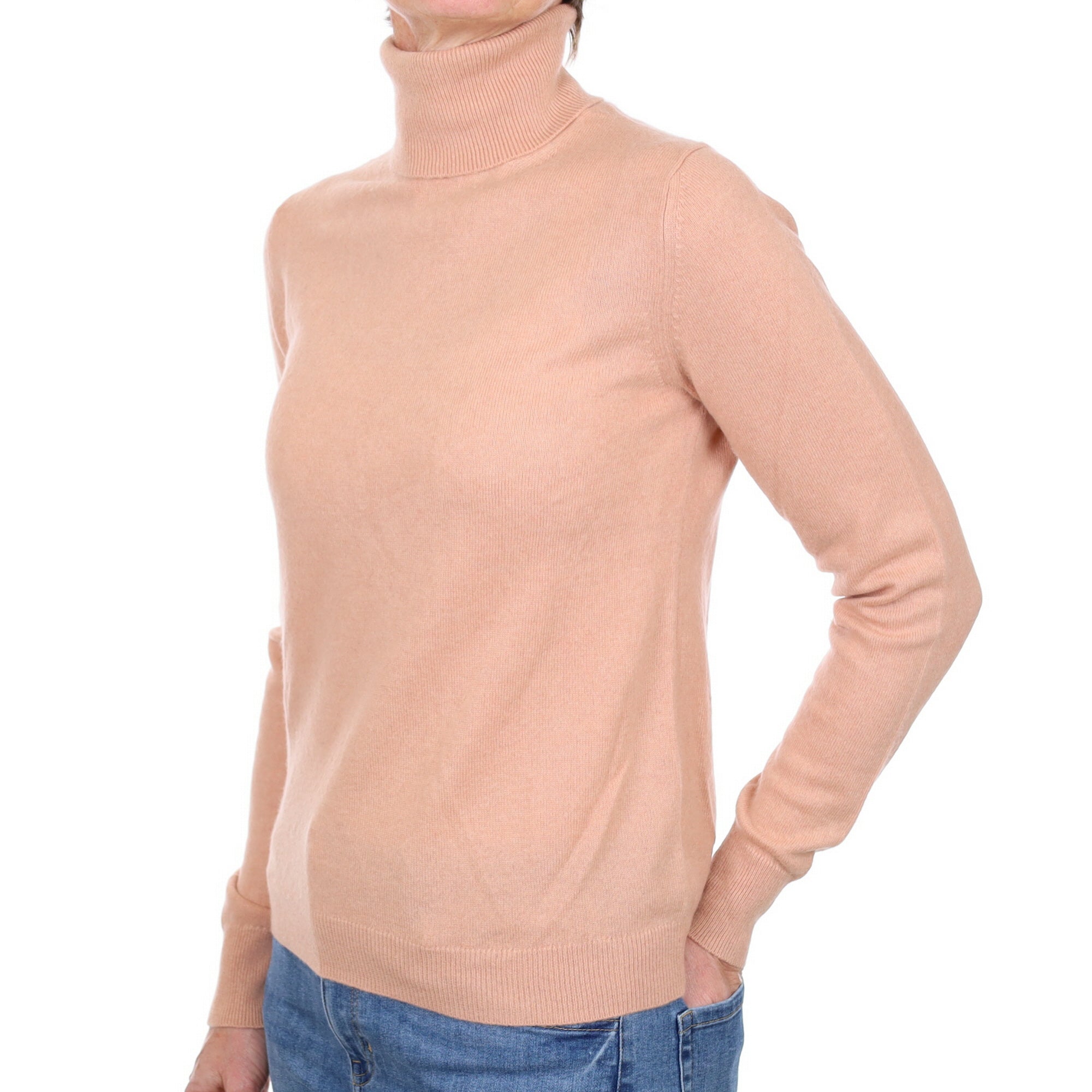 Nude Pink Cashmere Polo Neck Jumper Small
