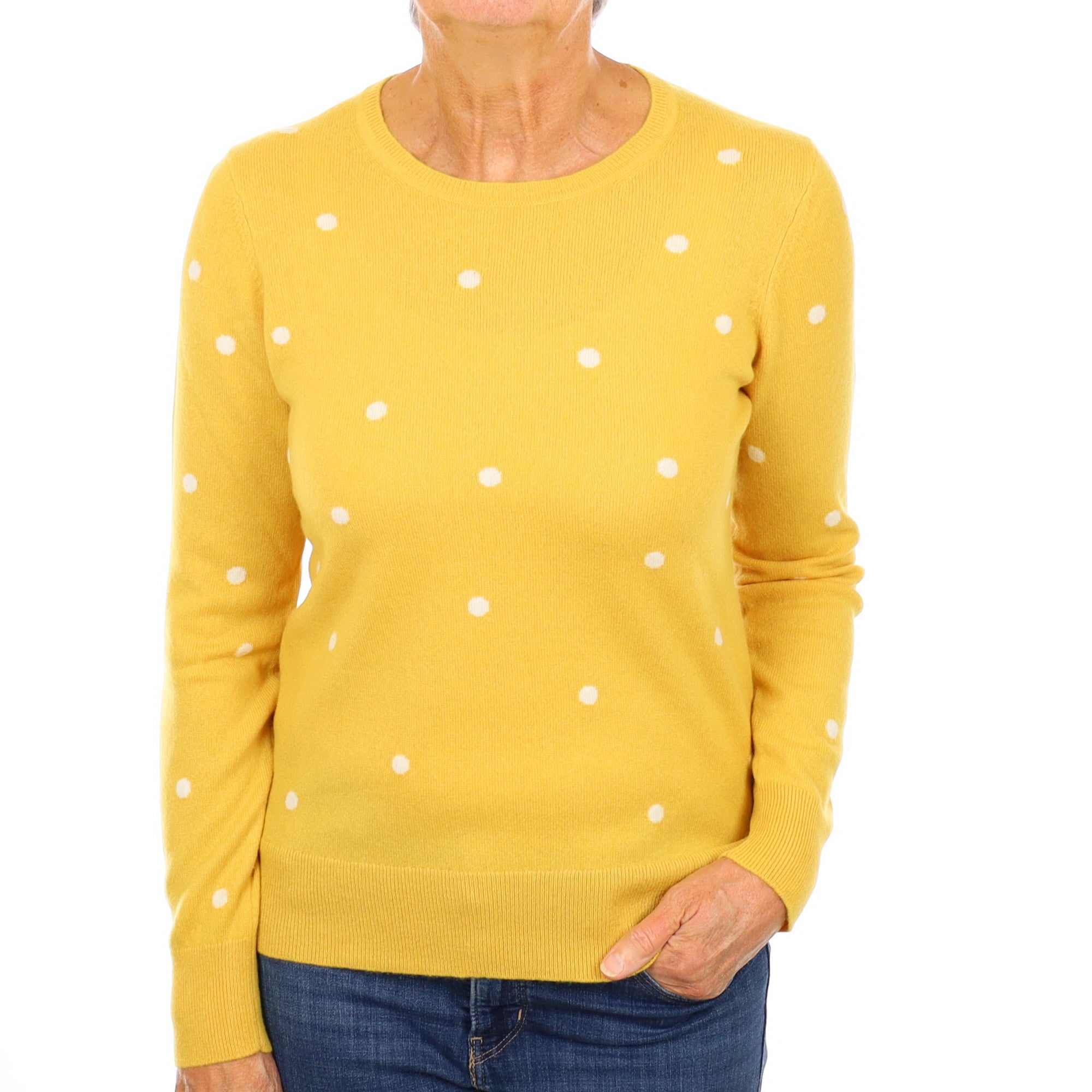 Sunflower Yellow Spotty Cashmere Crew Neck Jumper Medium