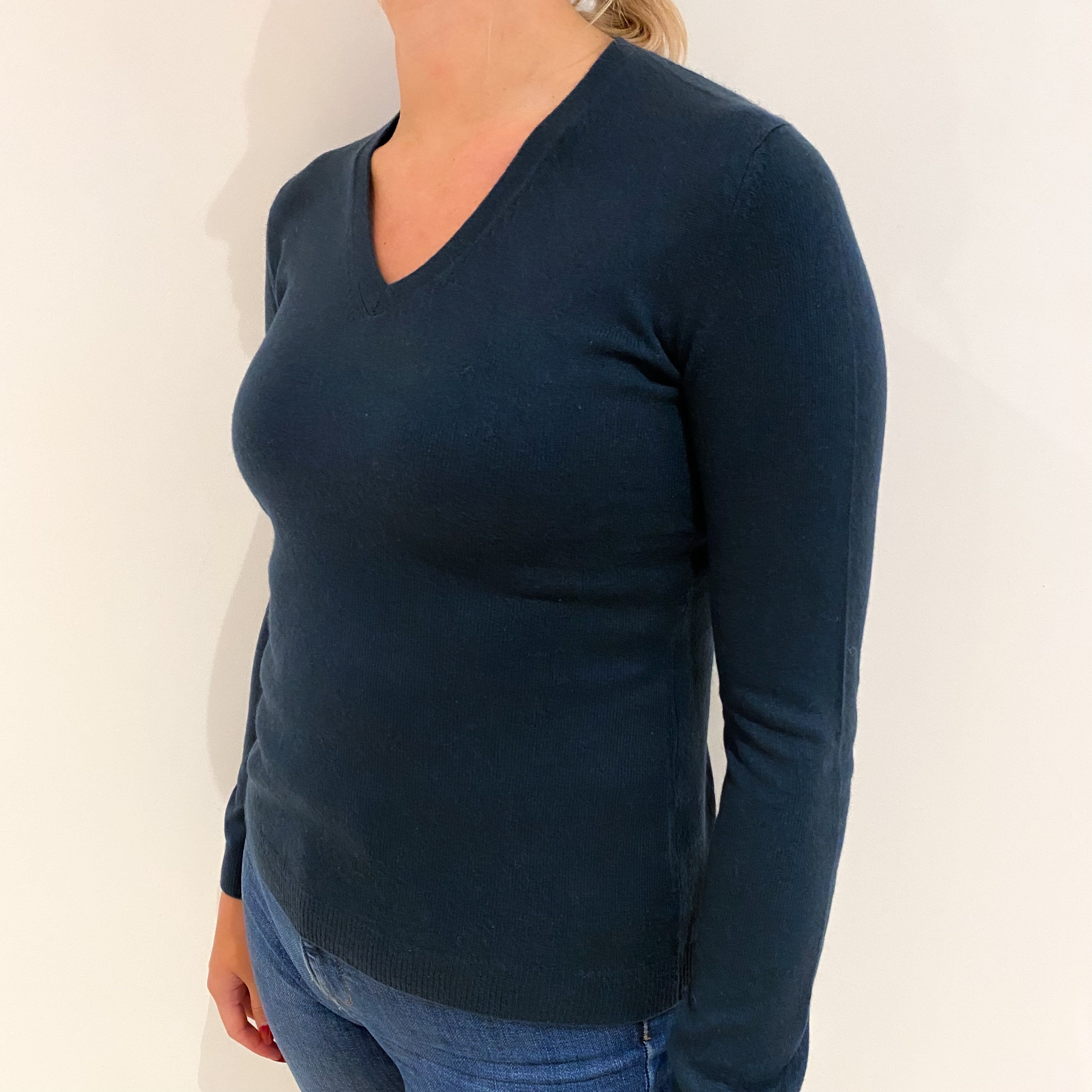 Midnight Blue Cashmere V Neck Jumper Small