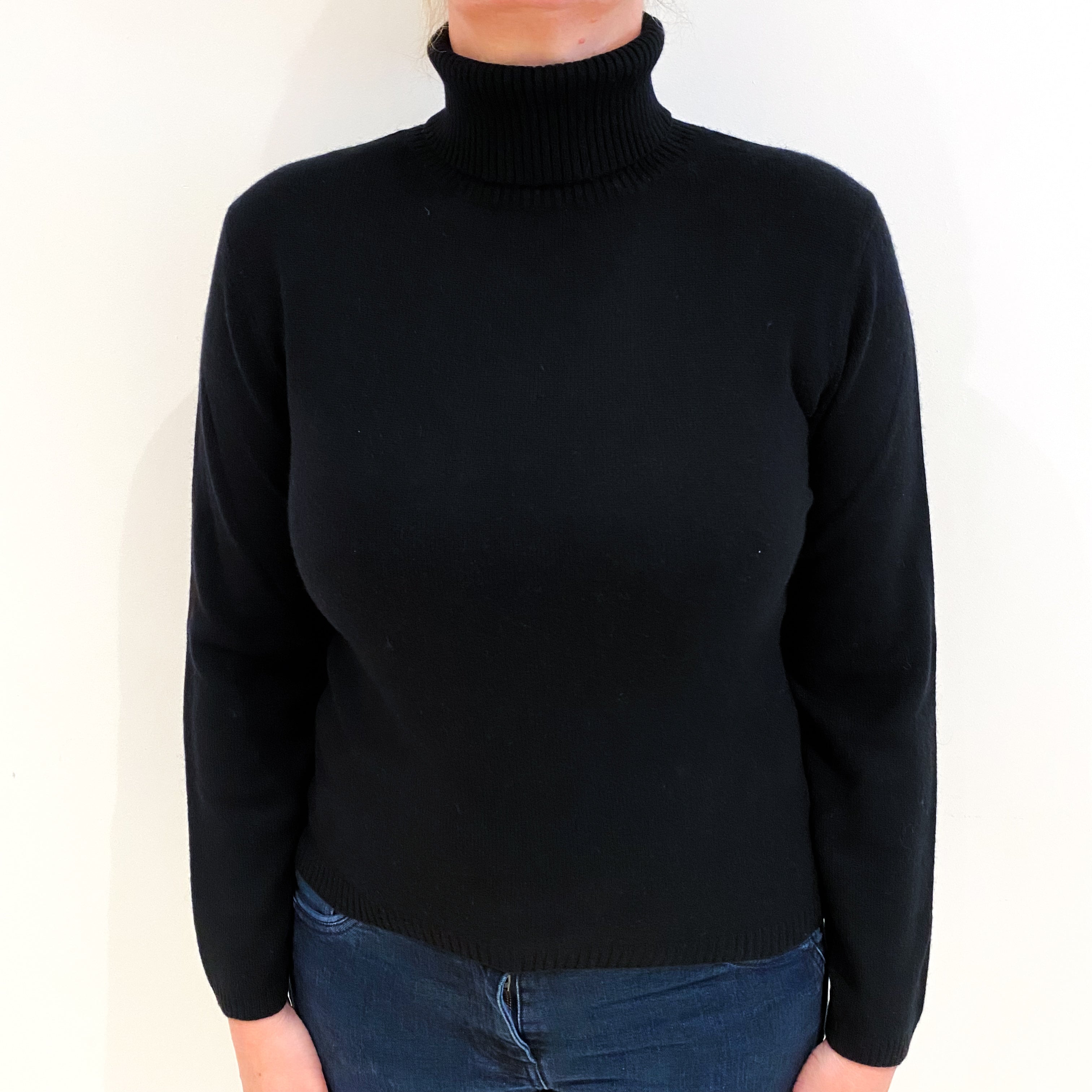 Black Cashmere Polo Neck Jumper Large
