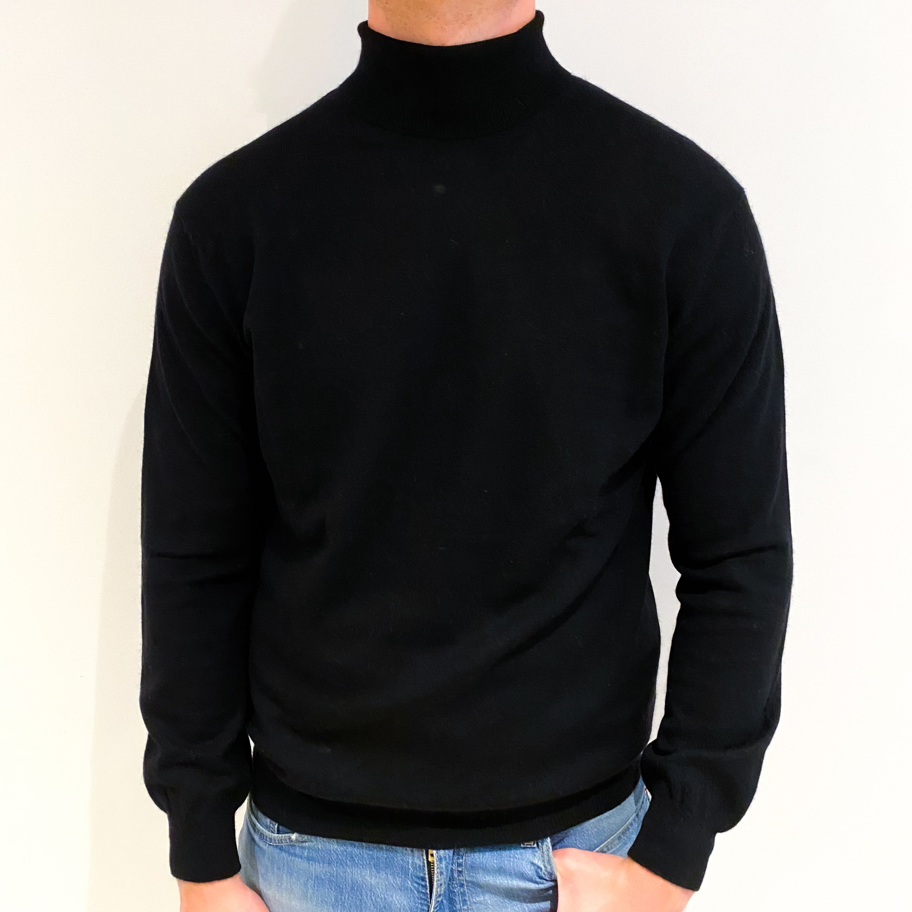 Men's Black Cashmere Polo Neck Jumper XL