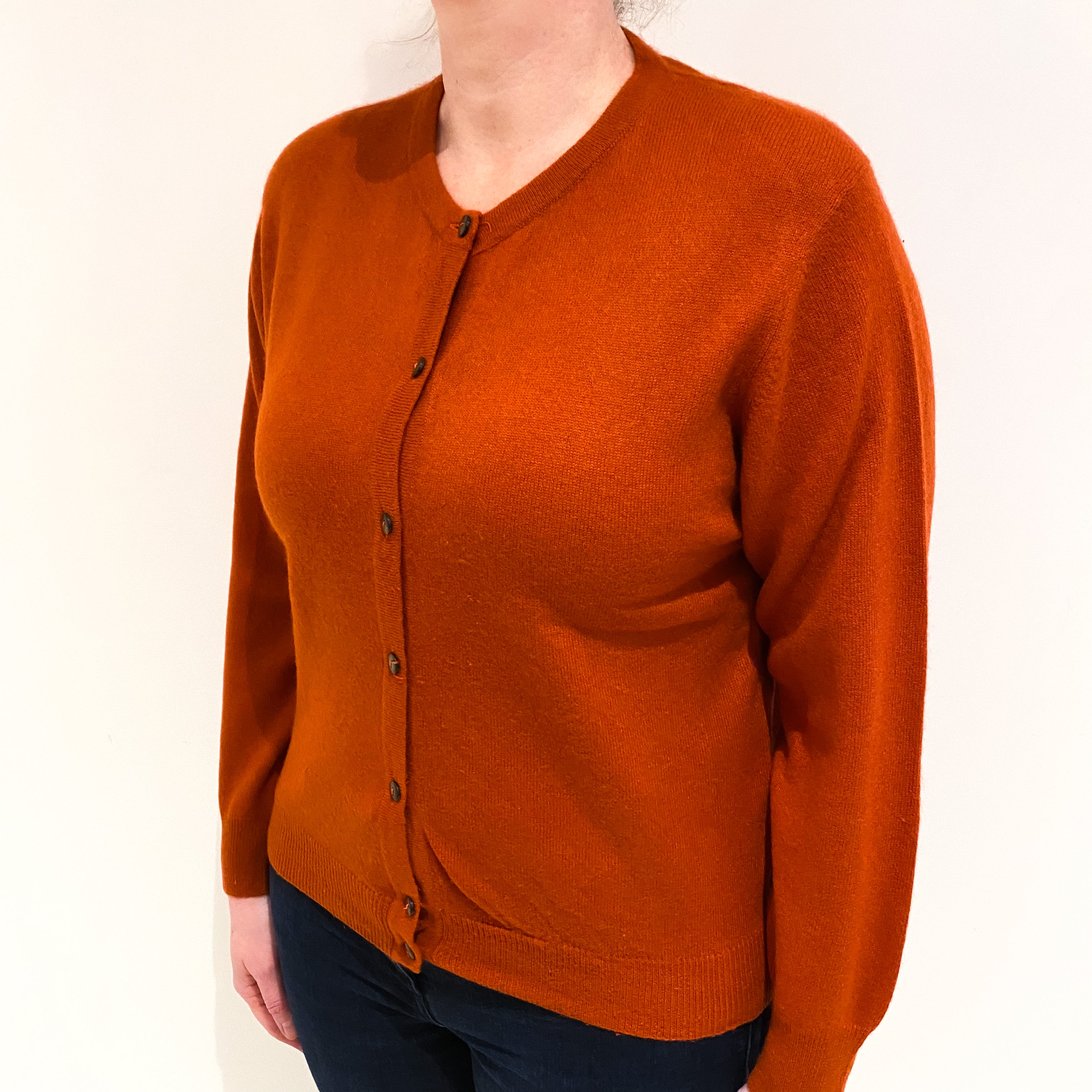 Burnt Orange Cashmere Crew Neck Cardigan Large