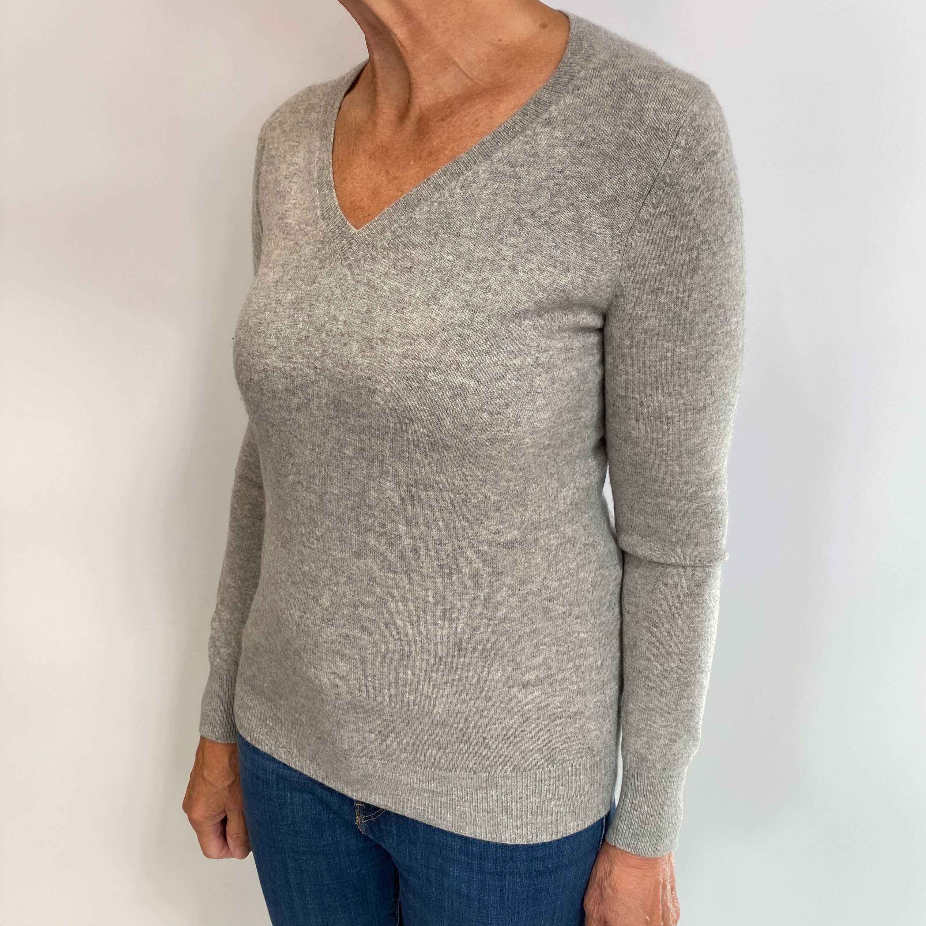 Smoke Grey Cashmere V Neck Jumper Medium